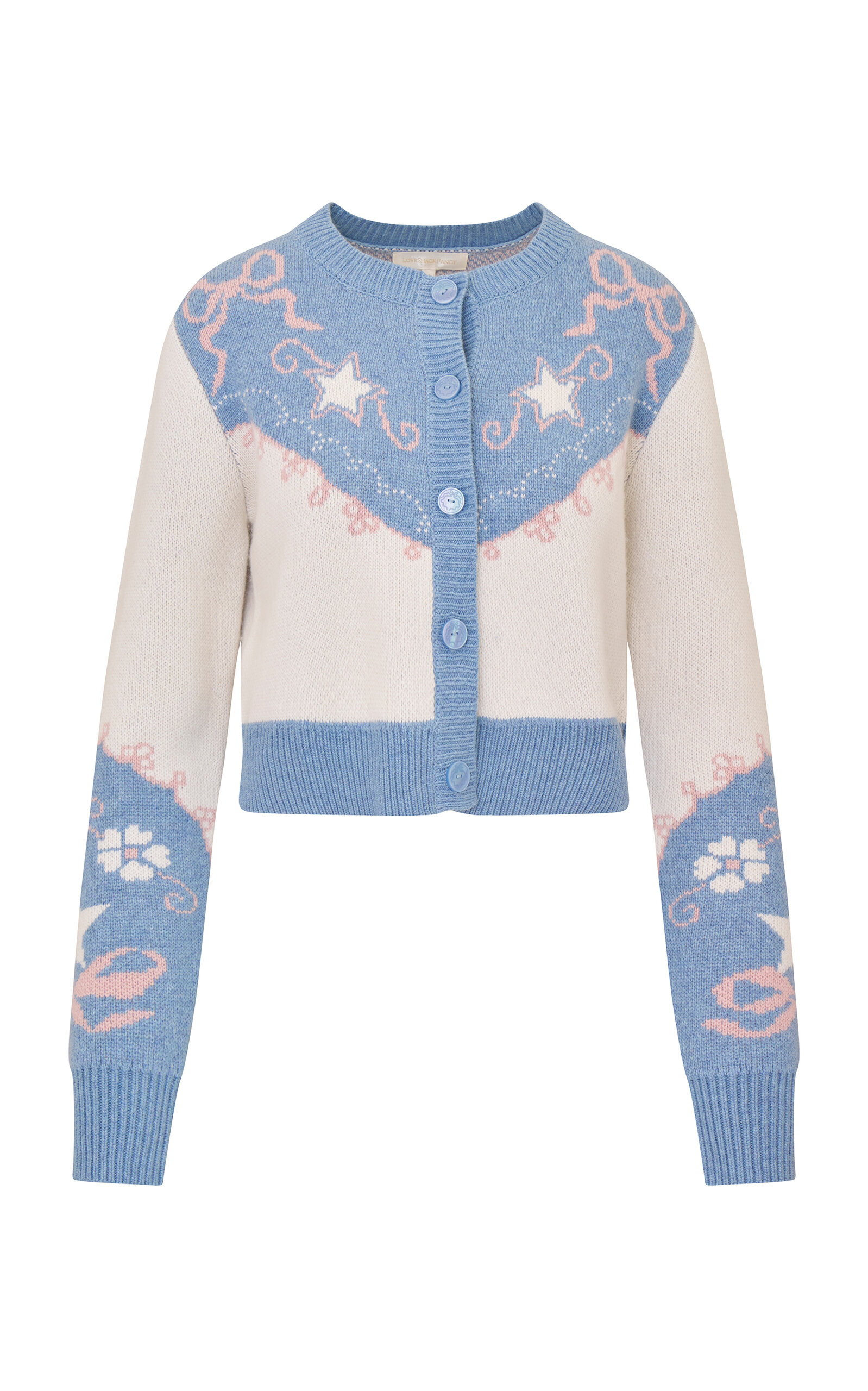 LoveShackFancy Leyah Patterned Knit Cardigan - Light Blue - XS