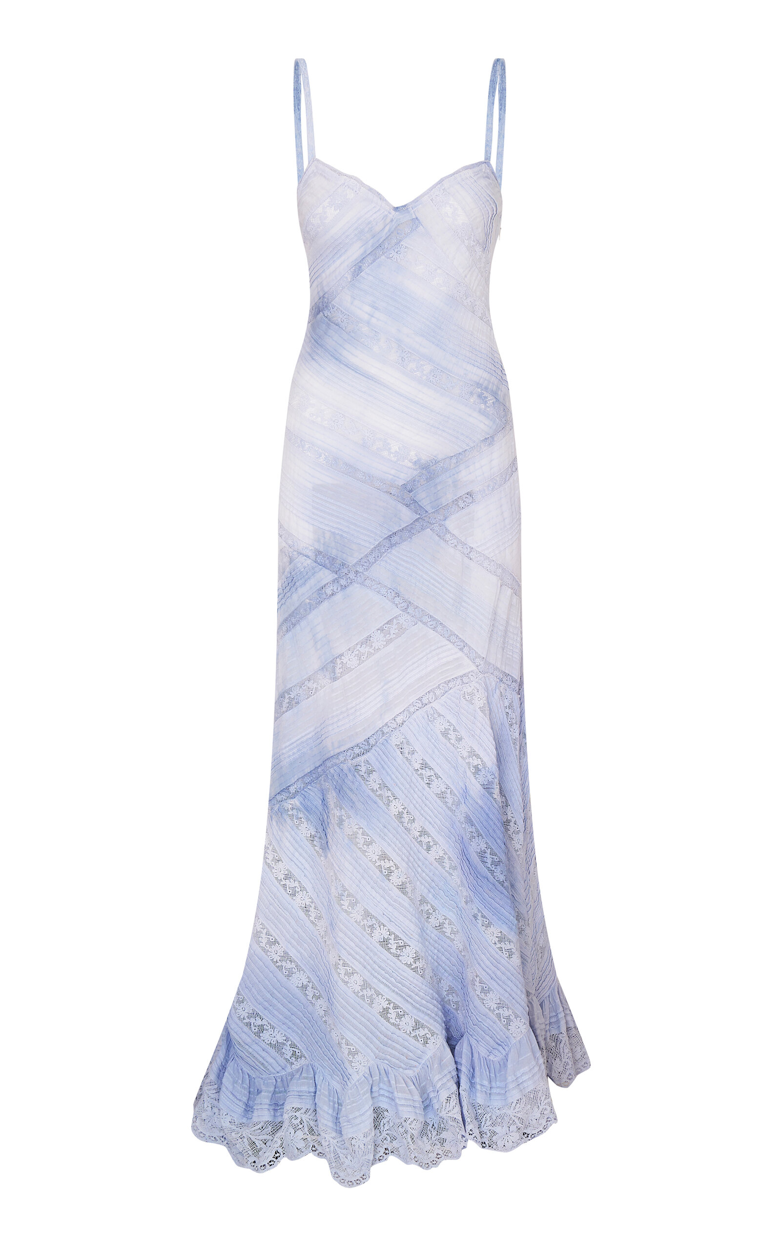 LoveShackFancy Eirene Lace-Detailed Cotton Maxi Dress - Blue