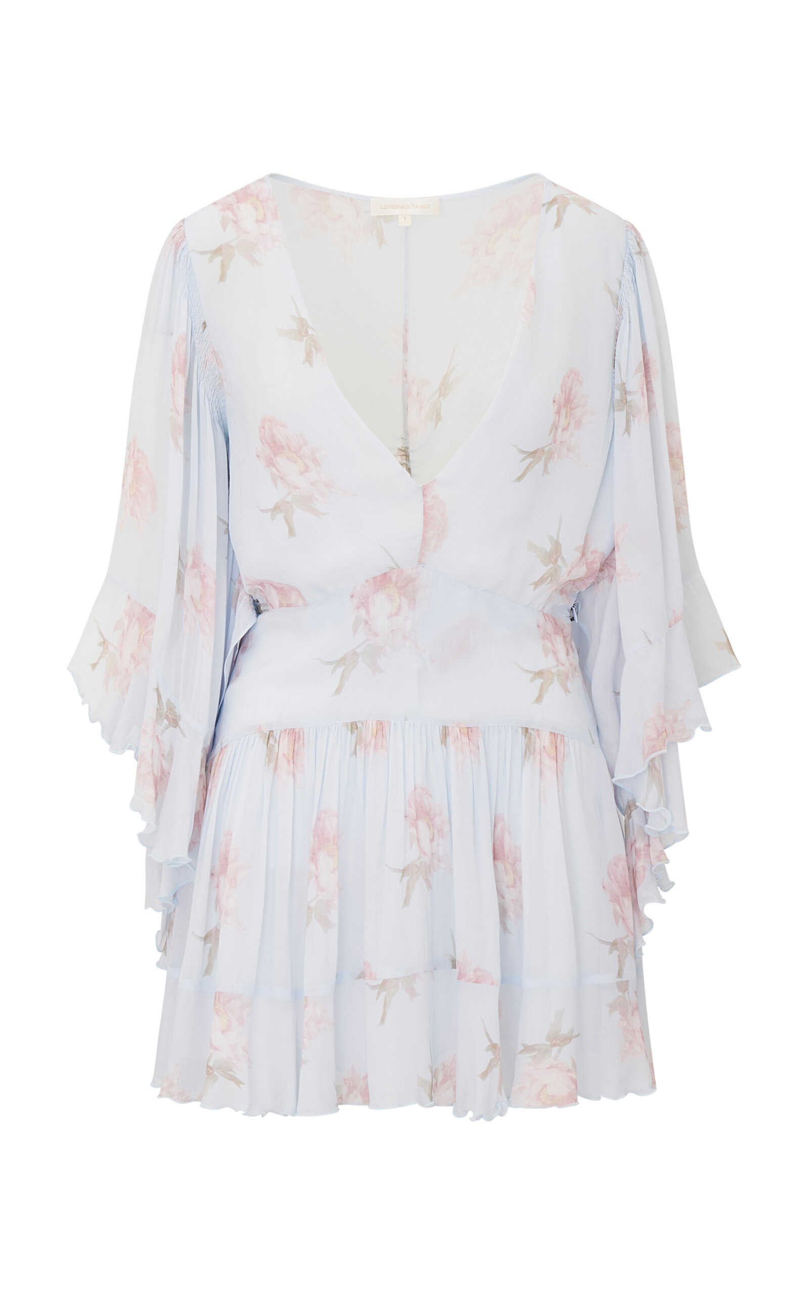 LoveShackFancy Auralie Printed Mini Dress - Light Blue