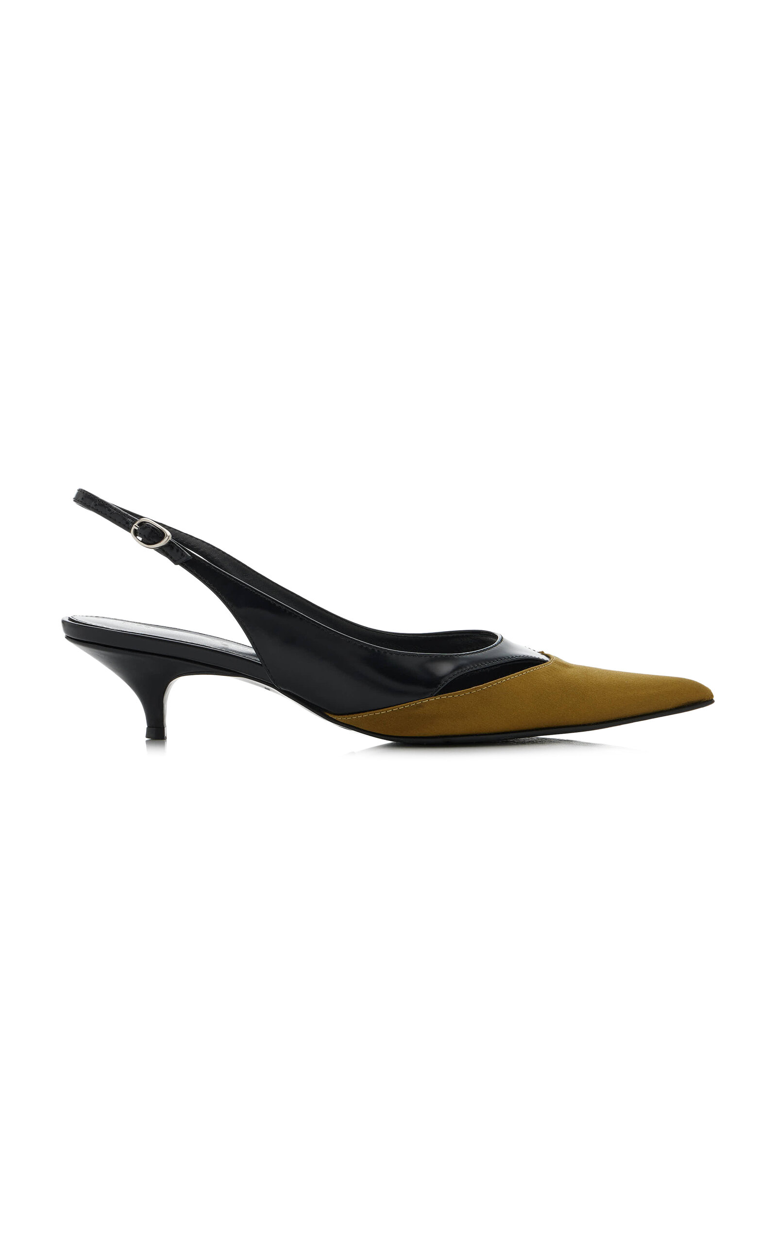 Proenza Schouler Slash Leather and Satin Slingback Pumps