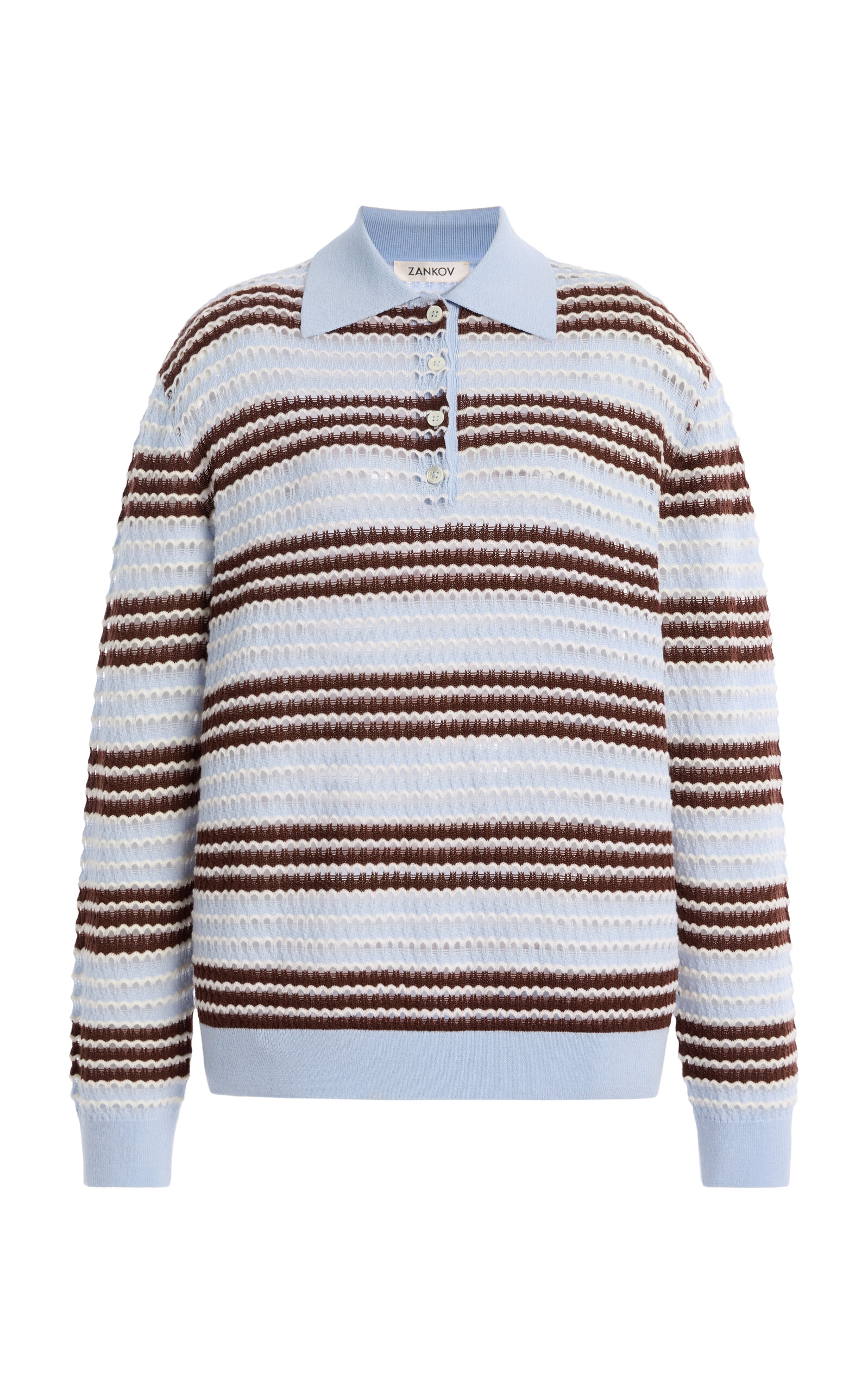Zankov Ryan Pointelle Striped Wool Top In Multi