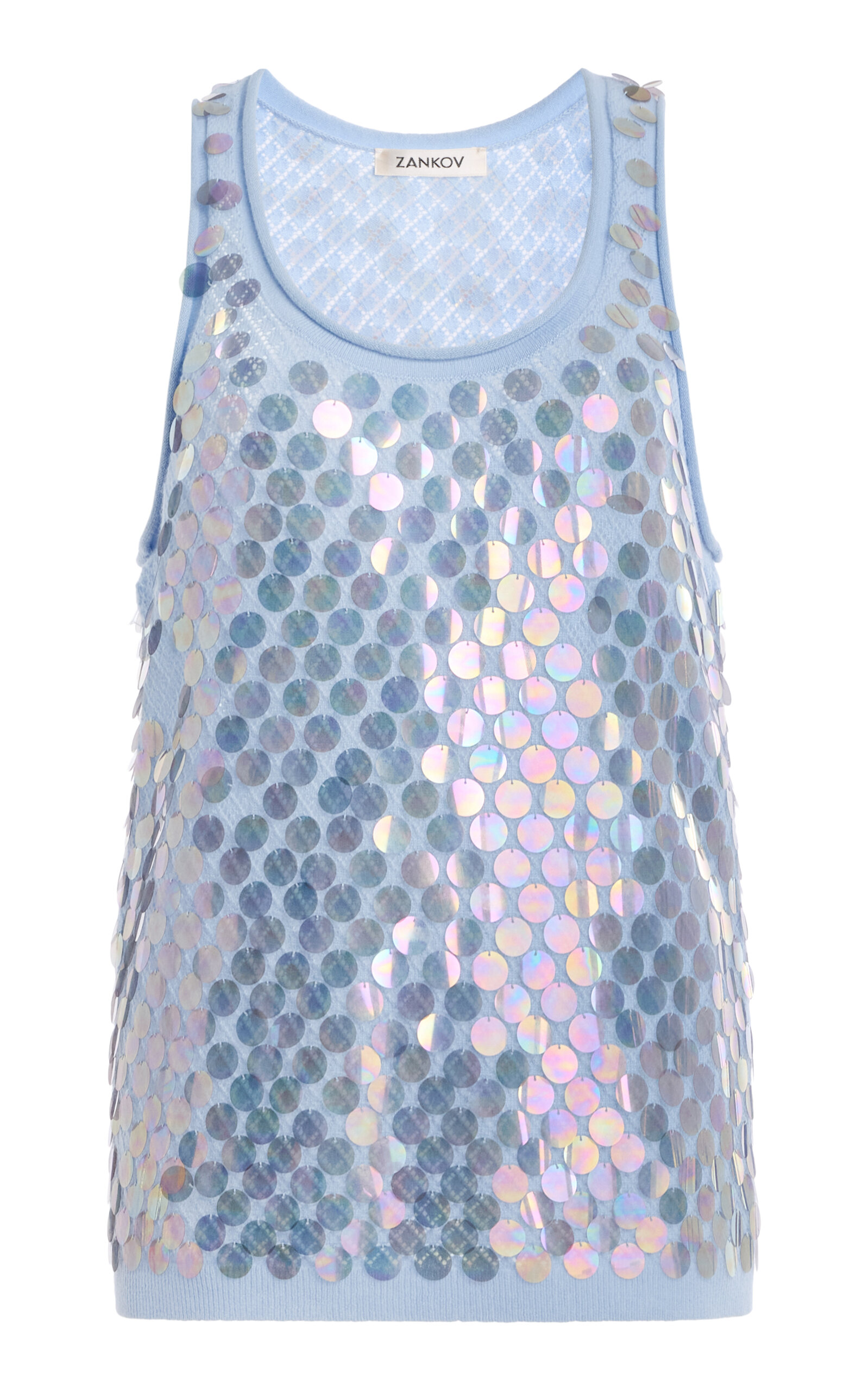 ZANKOV Lutecia Embellished Wool-Cashmere Tank - Light Blue - XS