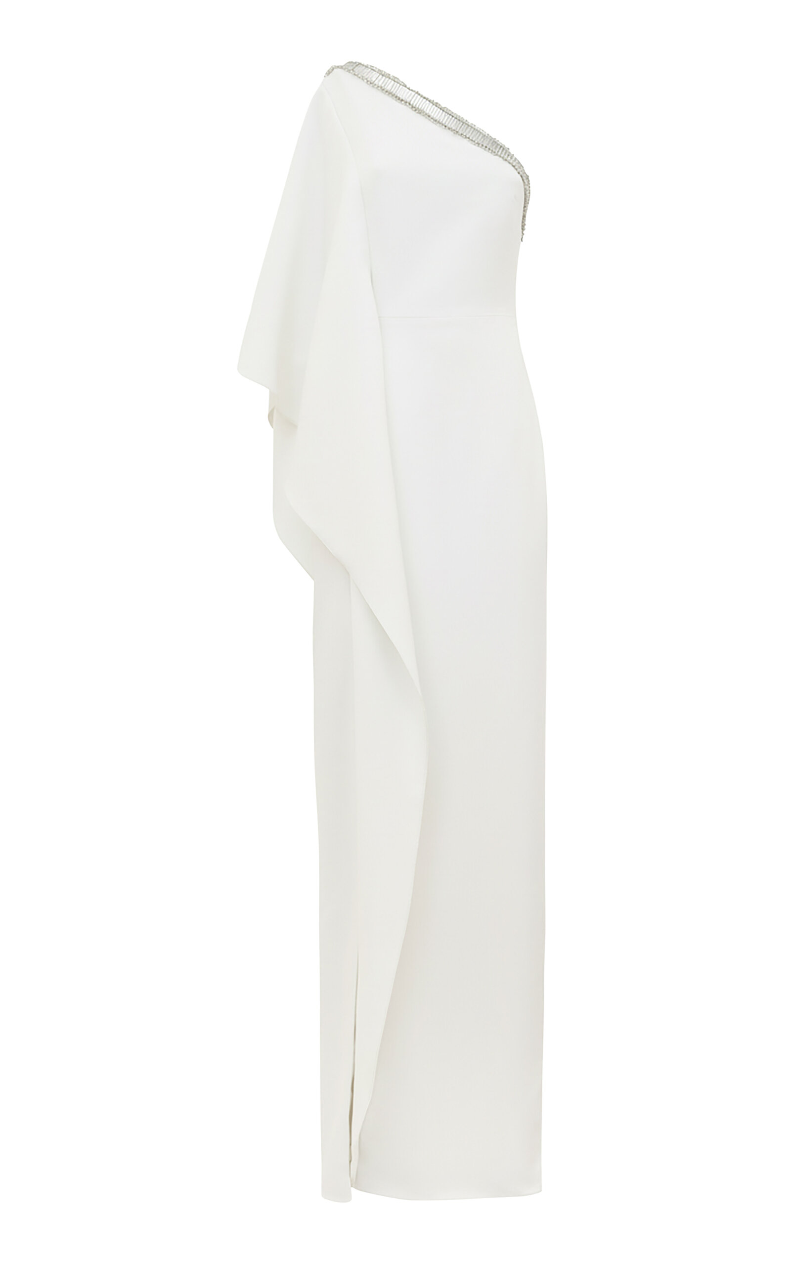 Antonio Grimaldi Aida Embellished Cady One-Shoulder Gown - White