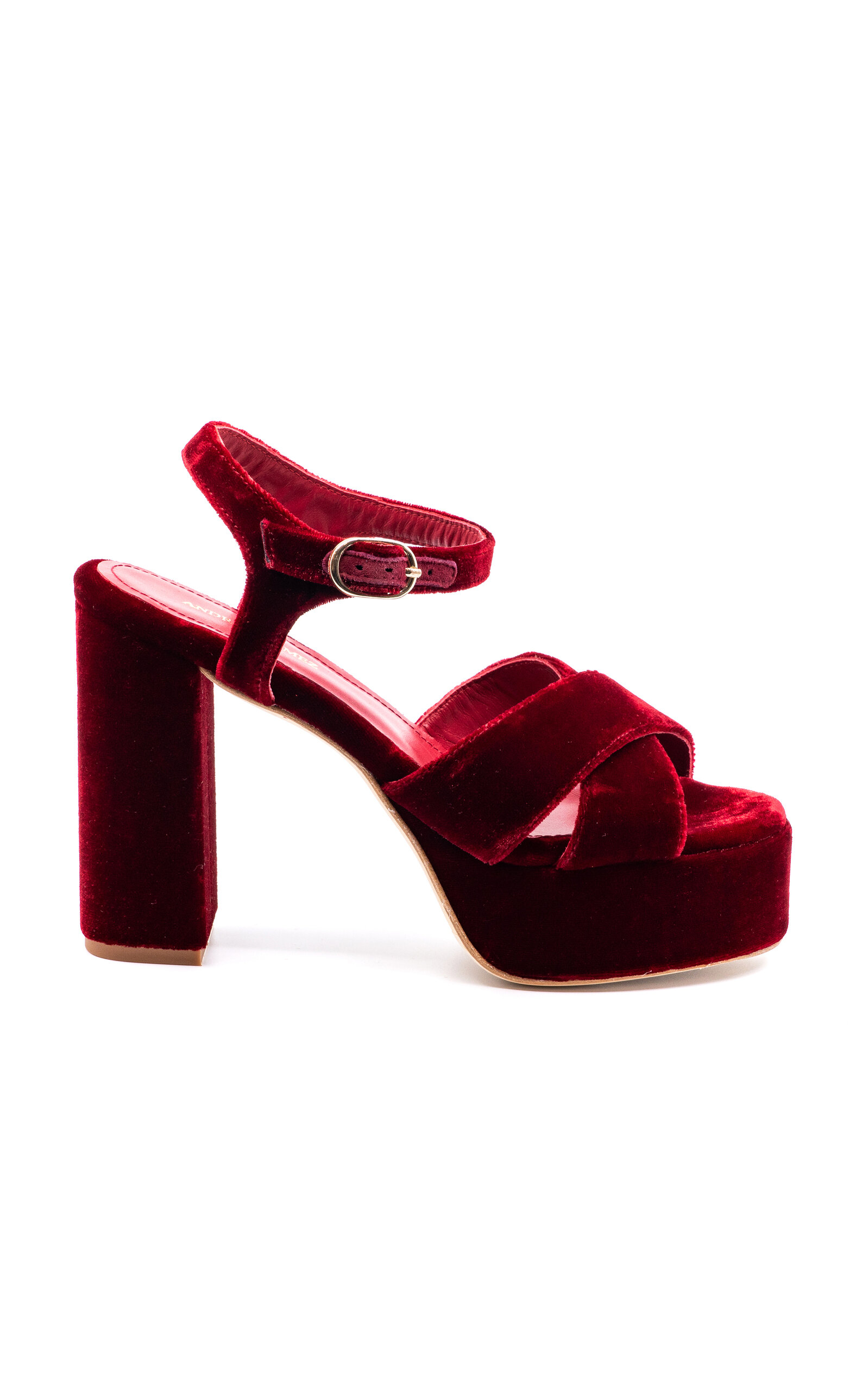 Andrea Gomez Bella Velvet Platfom Sandals In Red