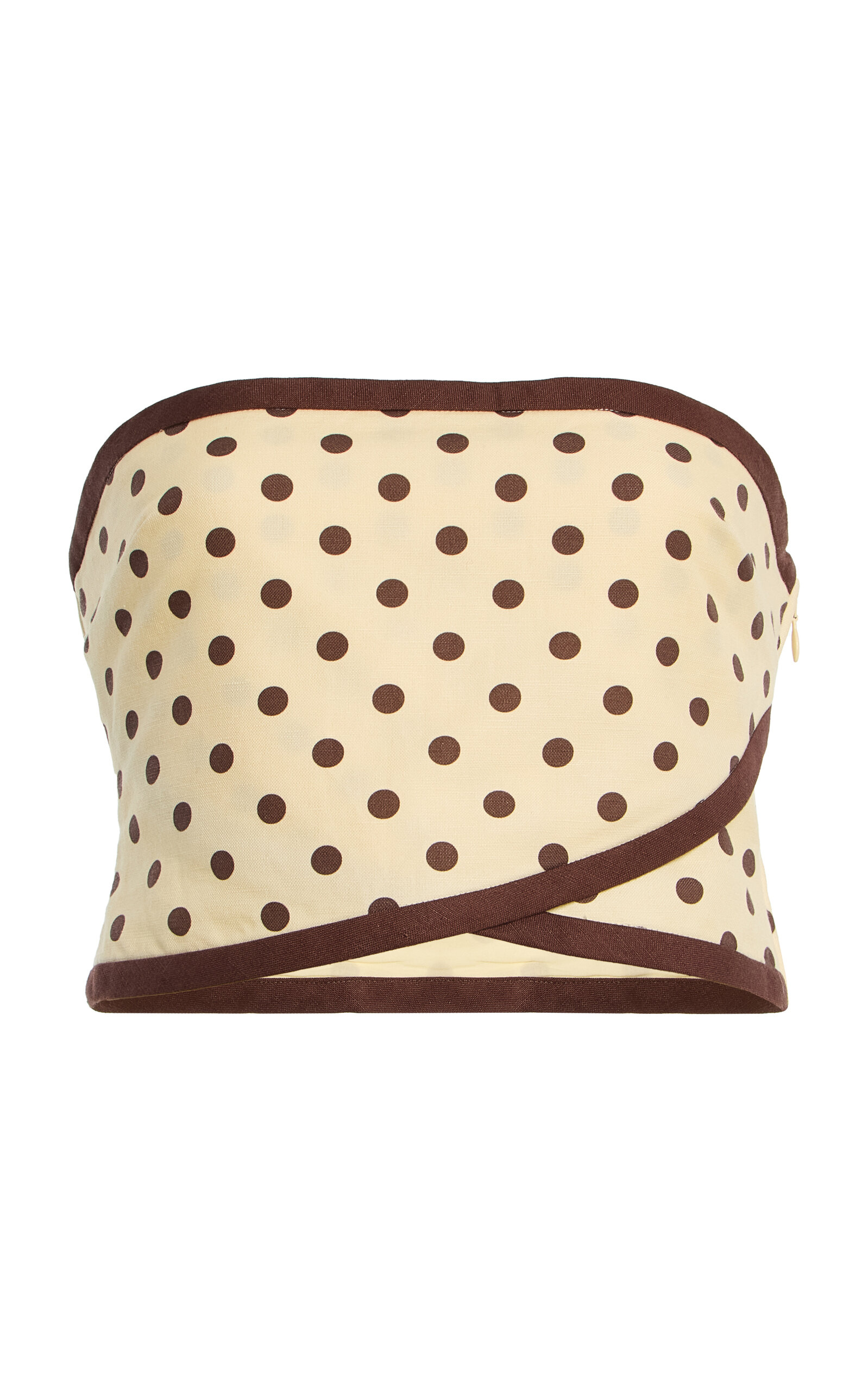 Posse - Bowie Strapless Polka-Dot Linen-Cotton Top - Yellow - XL - Moda Operandi