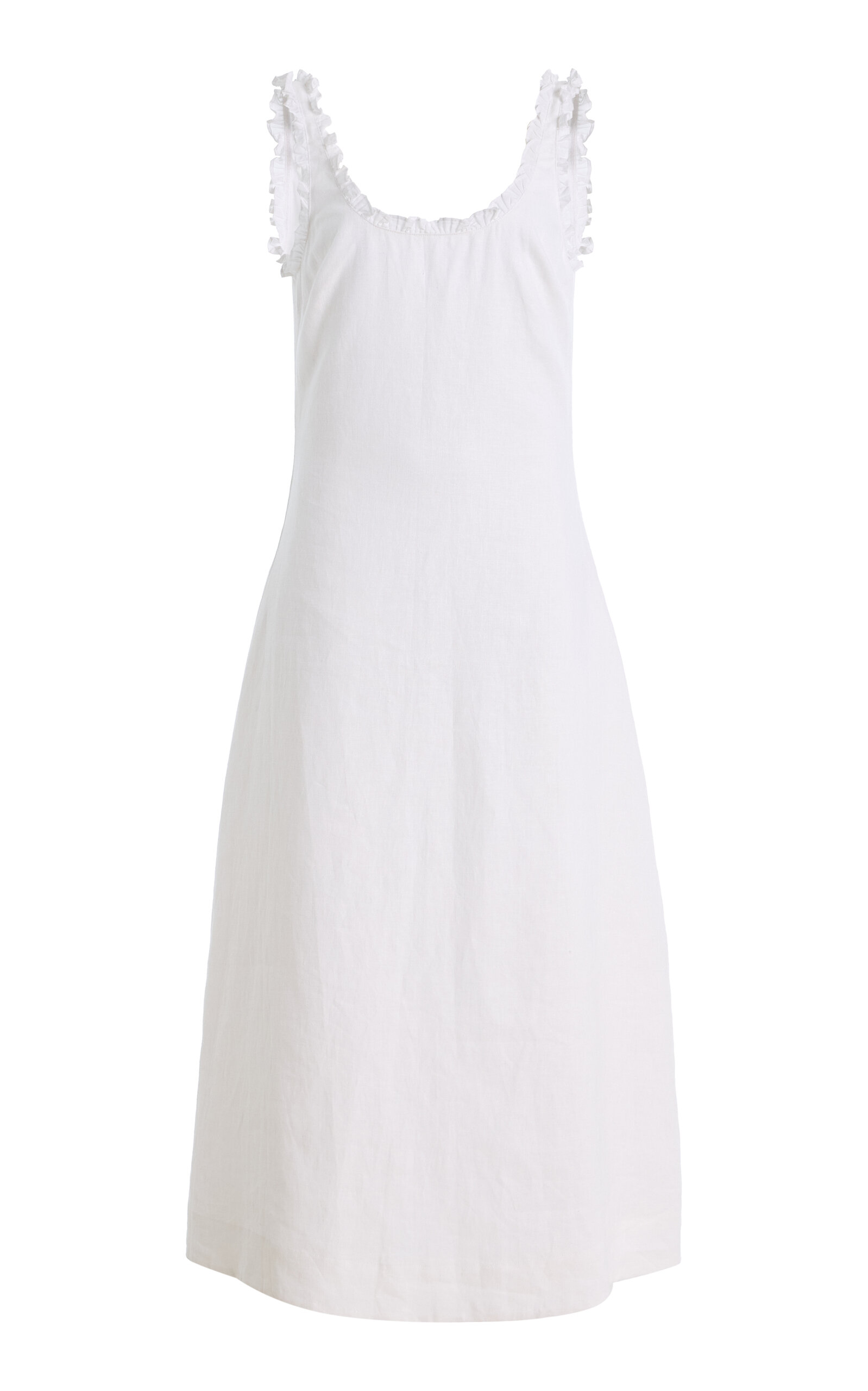 Posse Florence Ruffled Linen Midi Dress In White