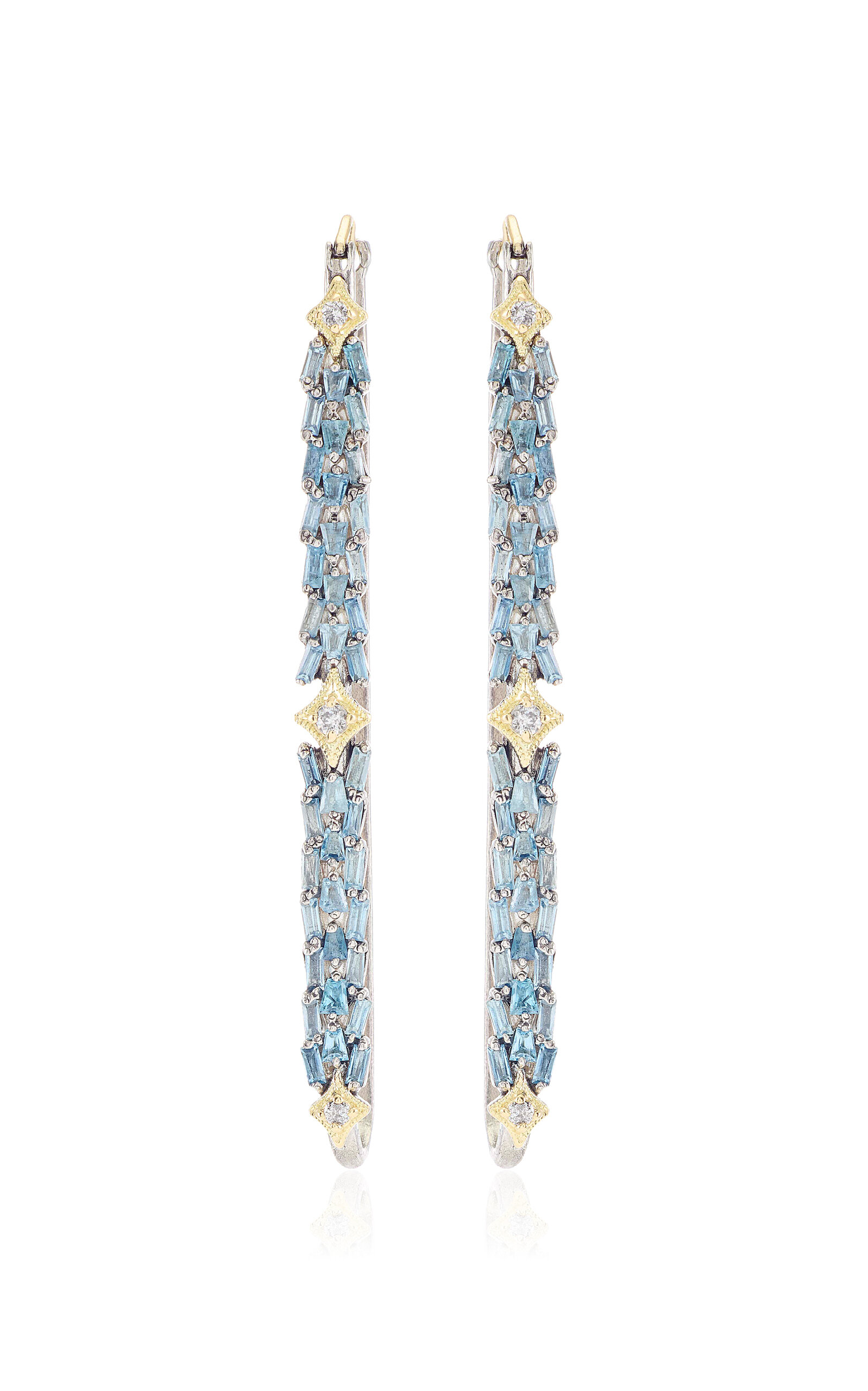 Armenta Long Moss 18k Yellow Gold Sterling Silver Aquamarine Earrings In Blue