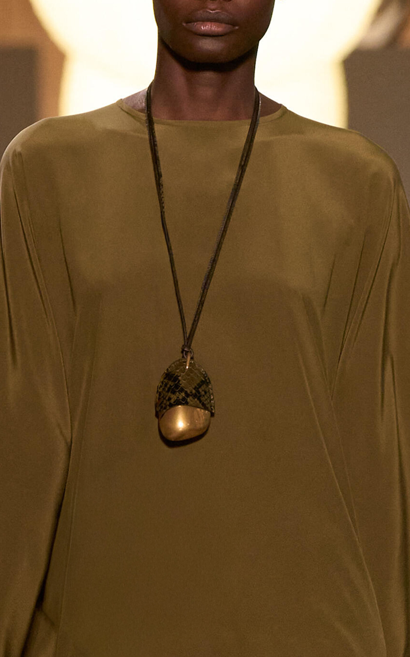 Michael Kors Collection Stone Pendant Necklace With Leather Cover - Olive - OS - Only At Moda Operandi