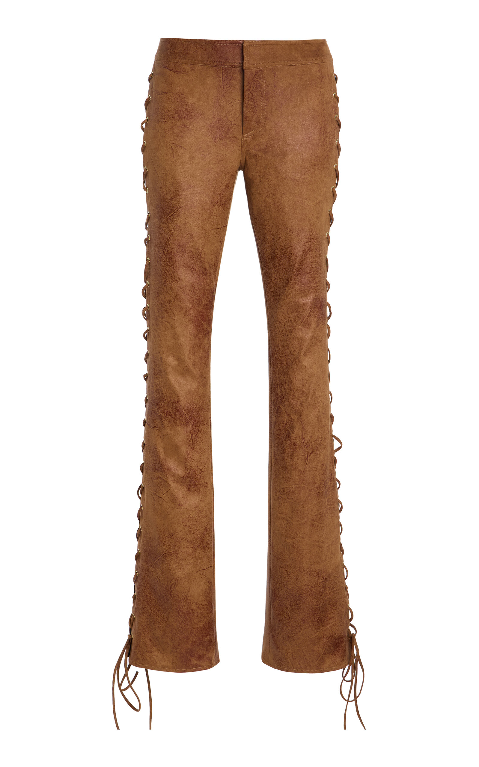 LaQuan Smith Lace-Up Straight-Leg Pants - Brown - XL