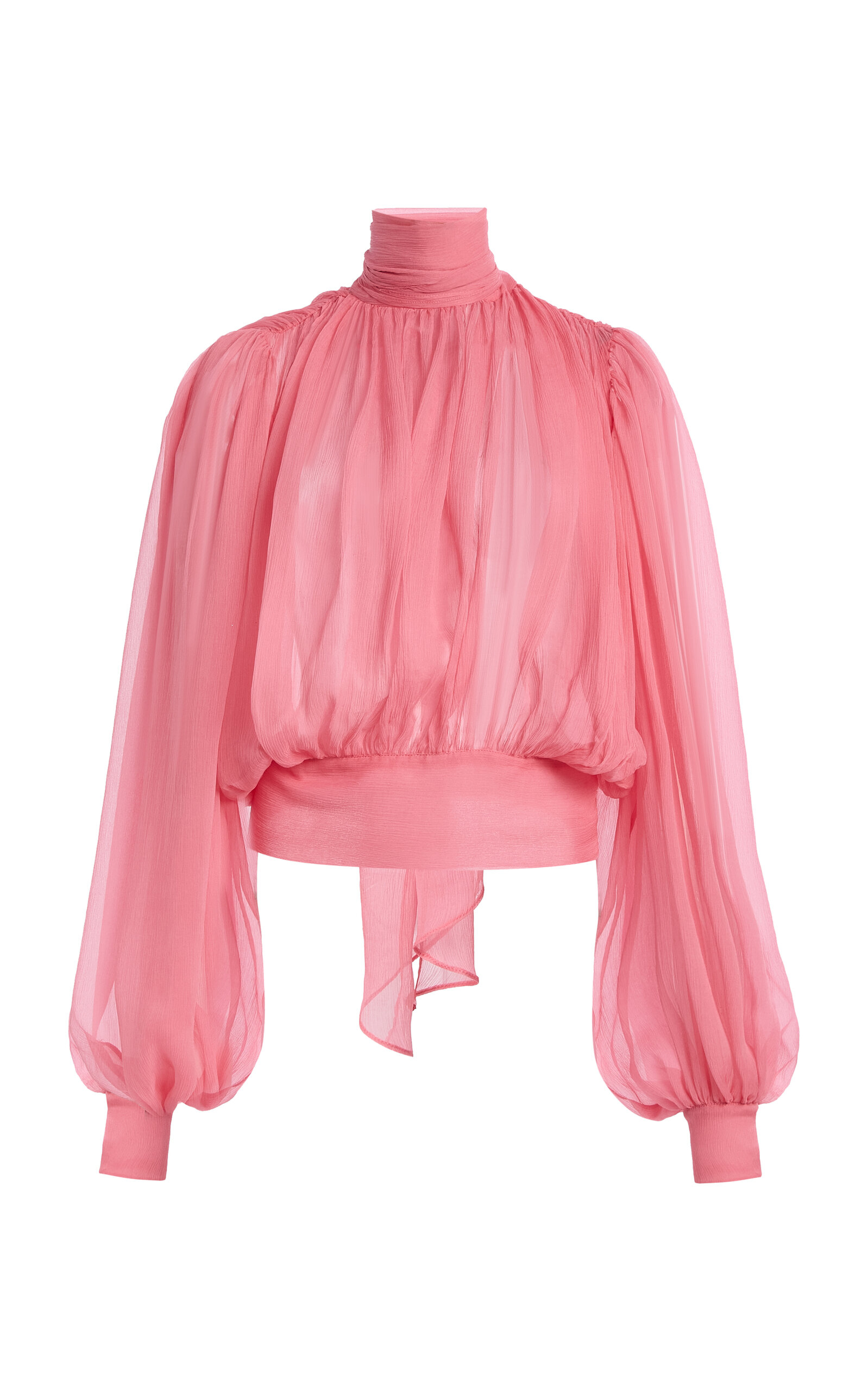 LaQuan Smith Scarf-Detailed Silk Blouse - Pink