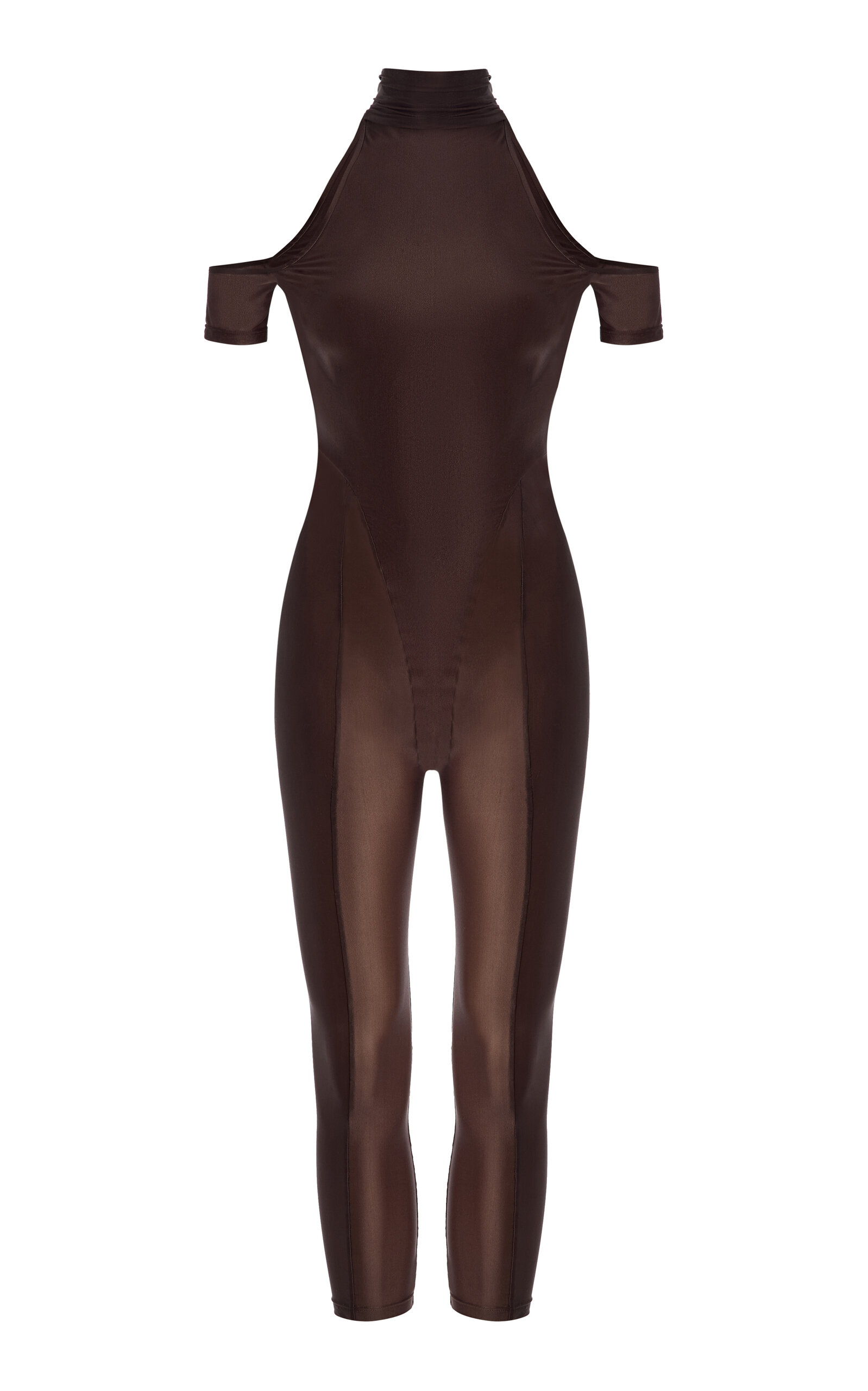 Laquan Smith Mock Neck Capri Jumpsuit In Brown