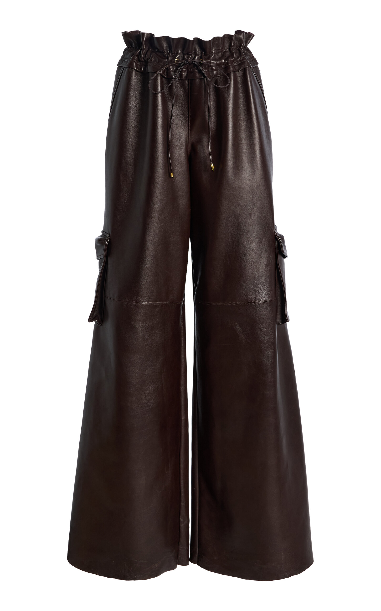 LaQuan Smith Utility Leather Wide-Leg Pants - Brown