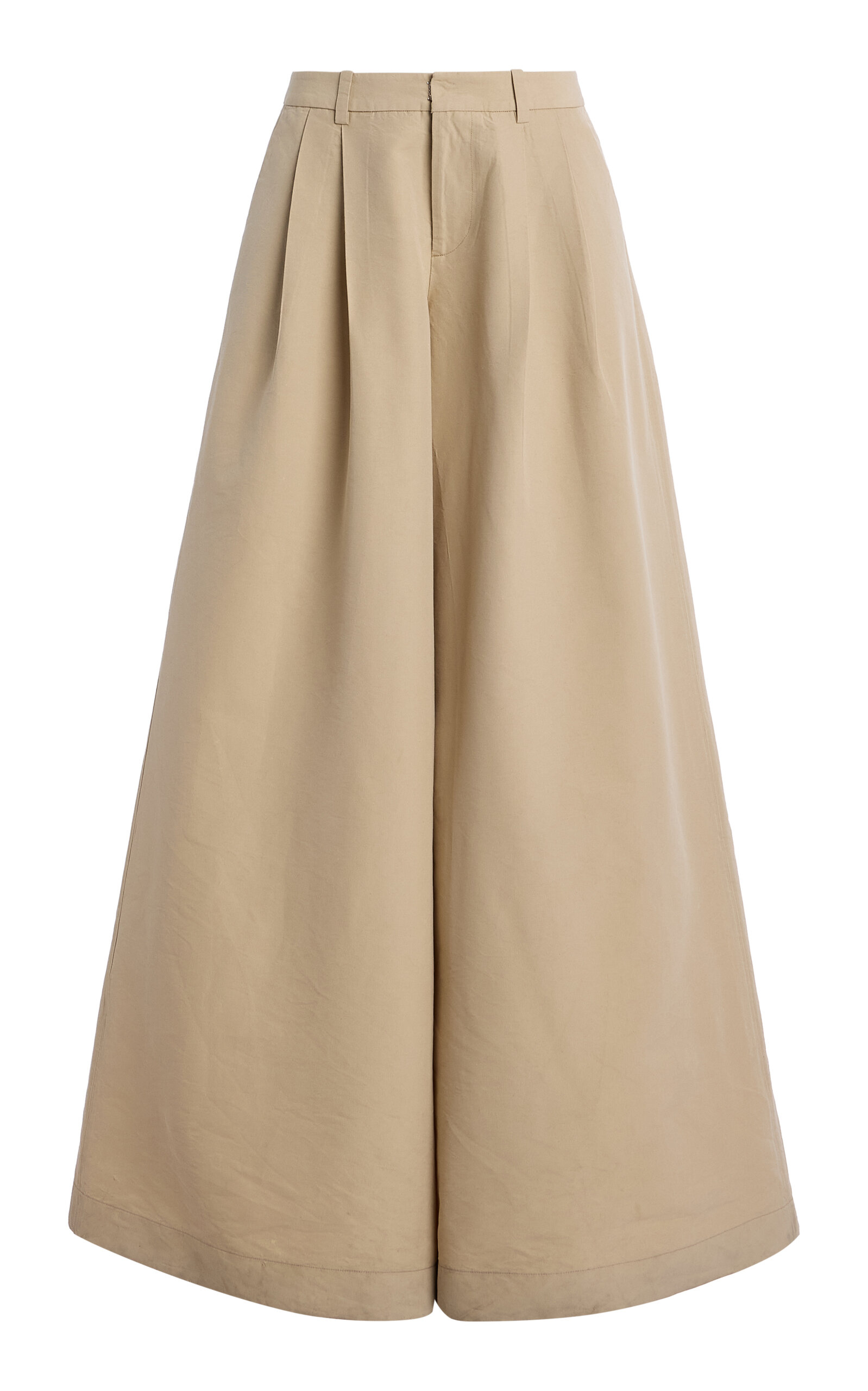 Laquan Smith Pleated Cotton Wide-leg Pants In Neutral