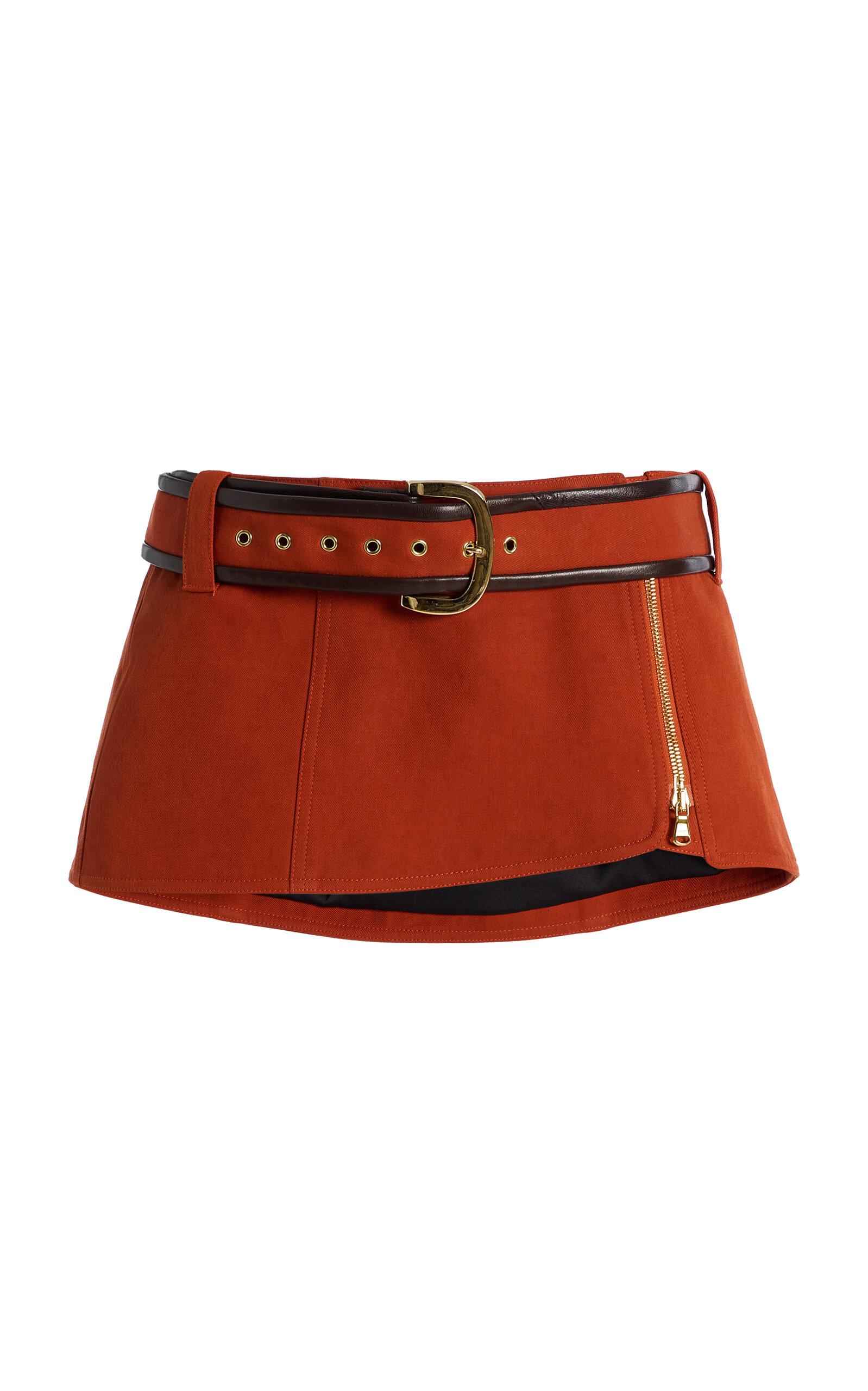 LaQuan Smith Belted Cotton-Blend Mini Skirt - Orange