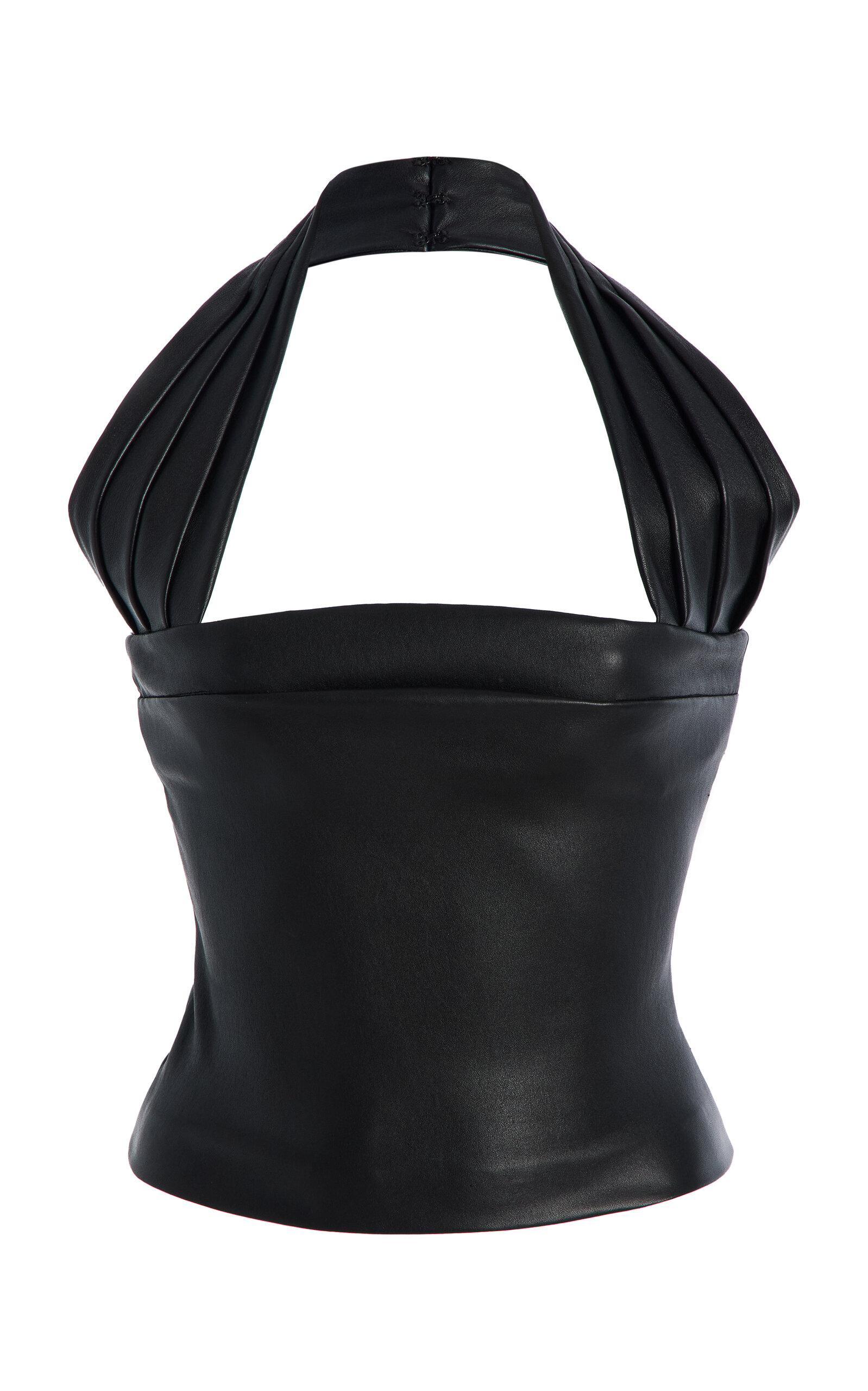 Laquan Smith Square Neck Leather Halter Top In Black