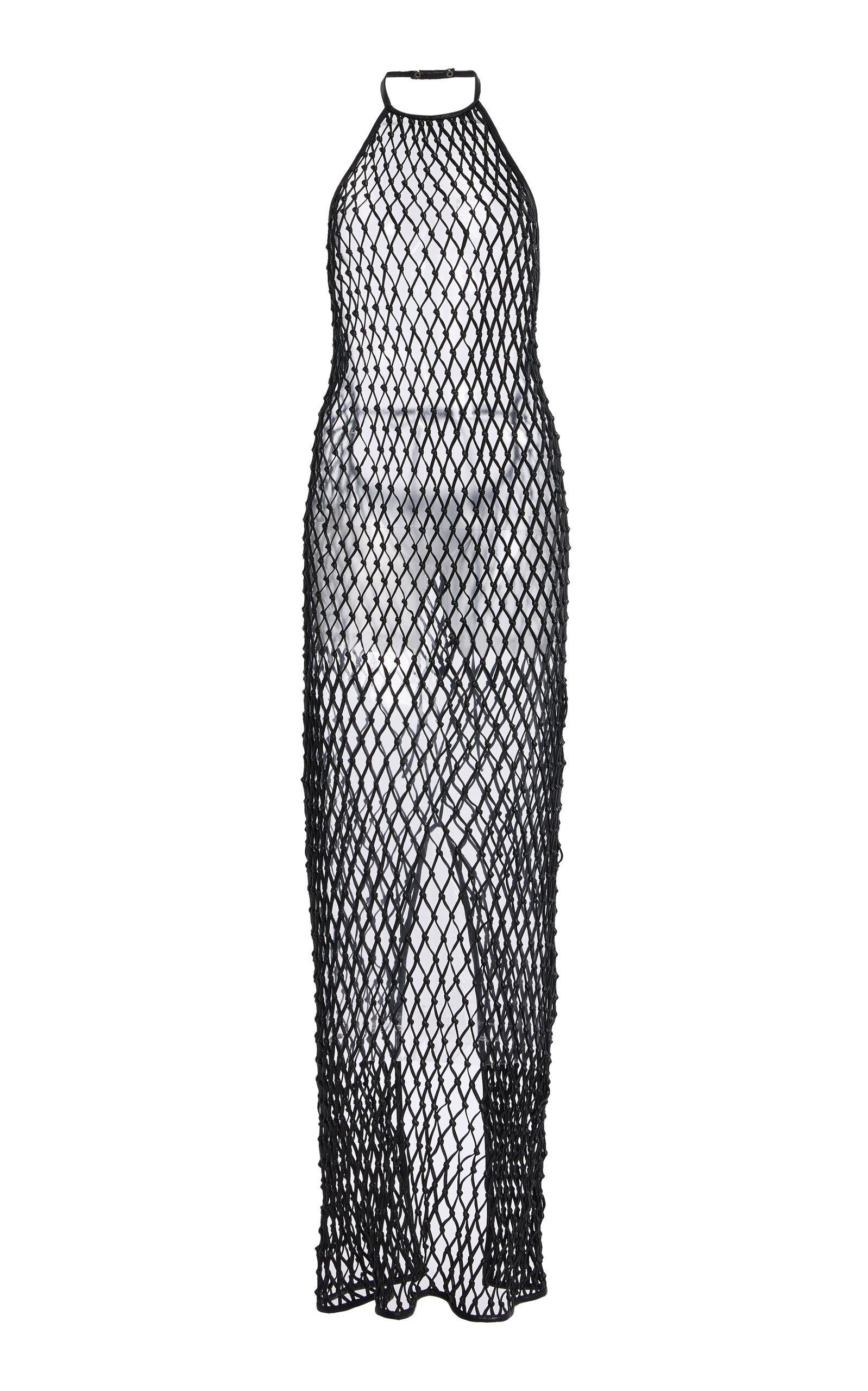 LaQuan Smith Open-Net Leather Maxi Dress - Black