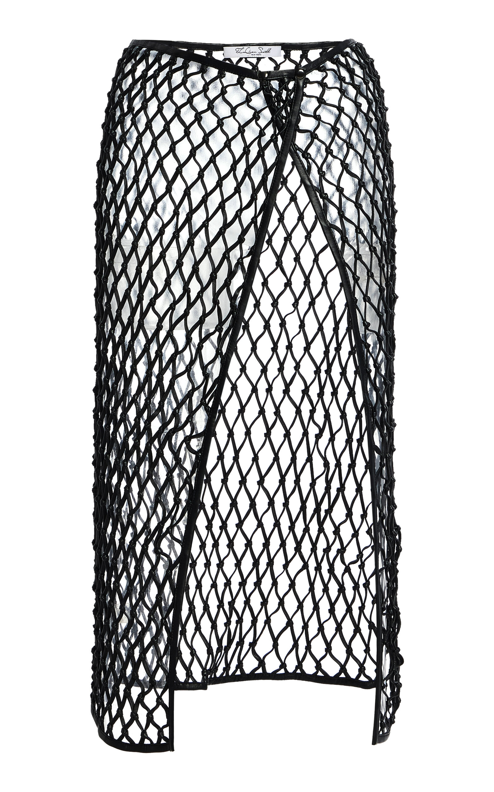LaQuan Smith Open-Net Leather Midi Skirt - Black - XL