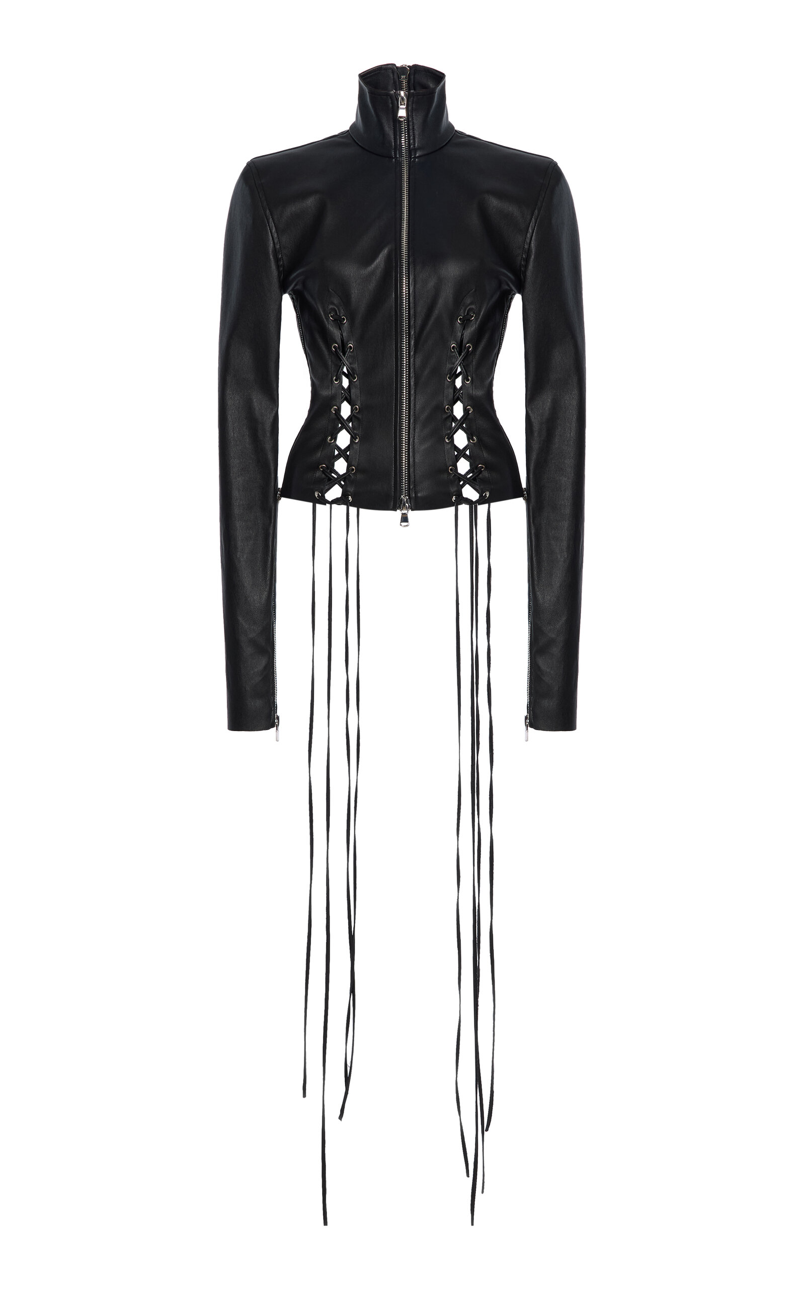 LaQuan Smith Lace-Up Leather Jacket - Black
