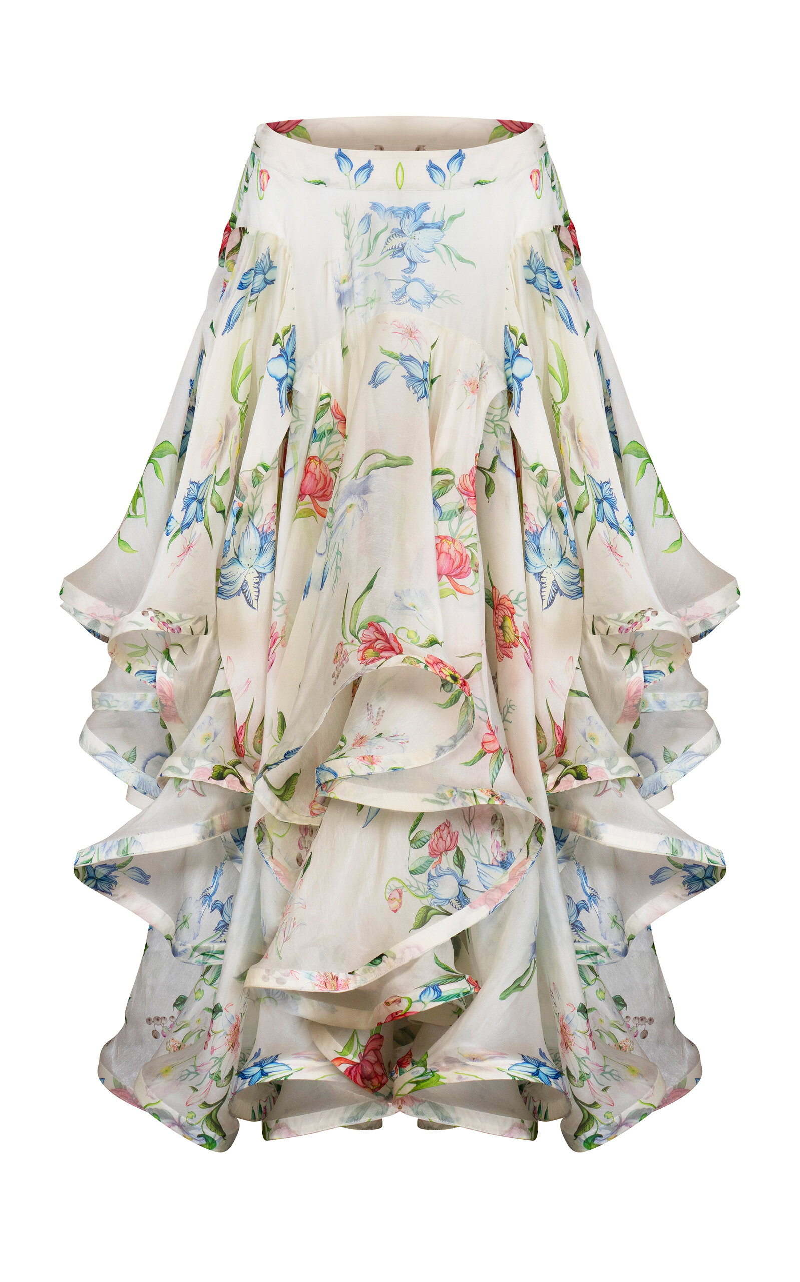 La Fuori Petal Cascade Flounce Silk Skirt - White - 4XL