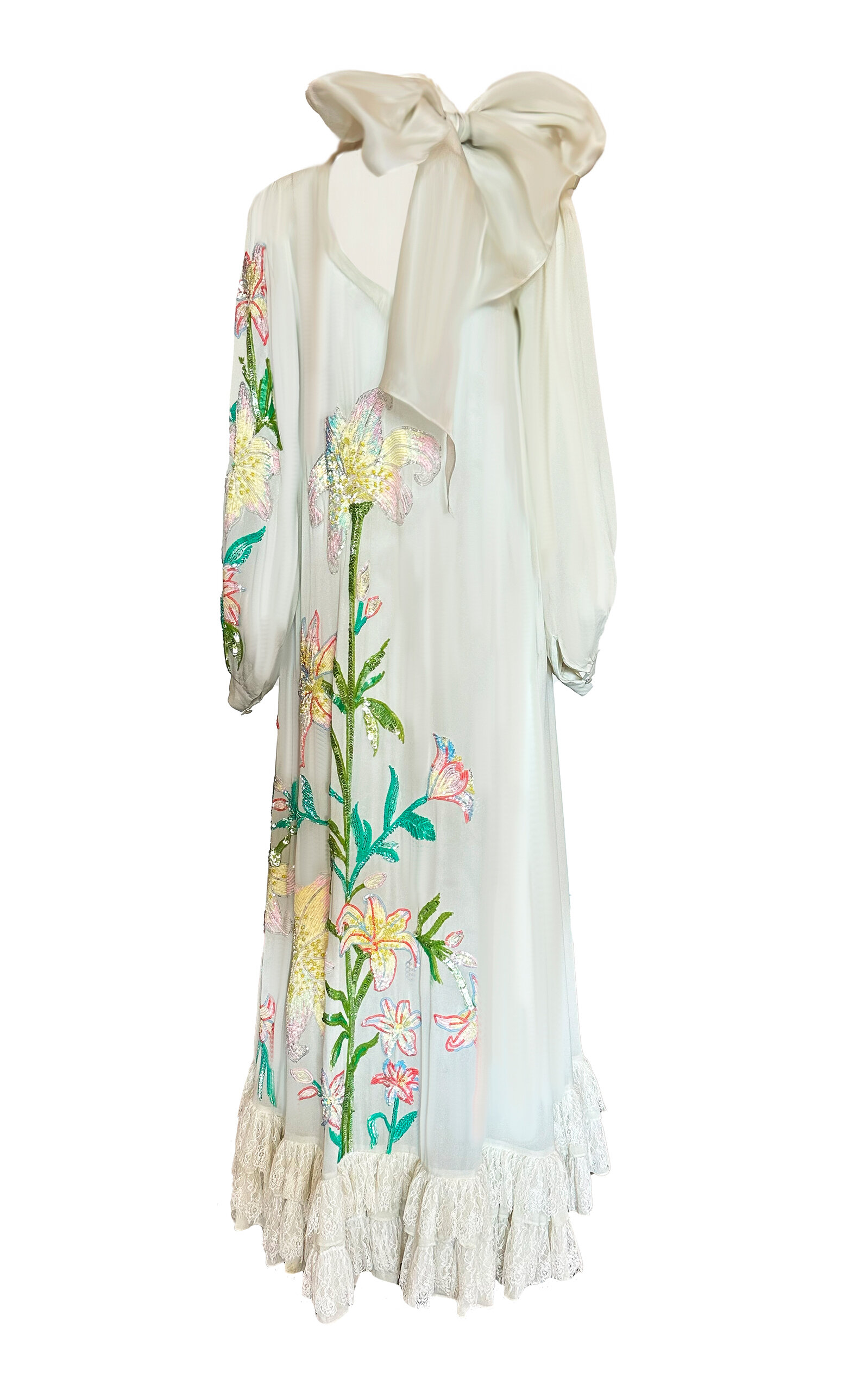 La Fuori White Whimsical Embroidered Silk Dress - Ivory