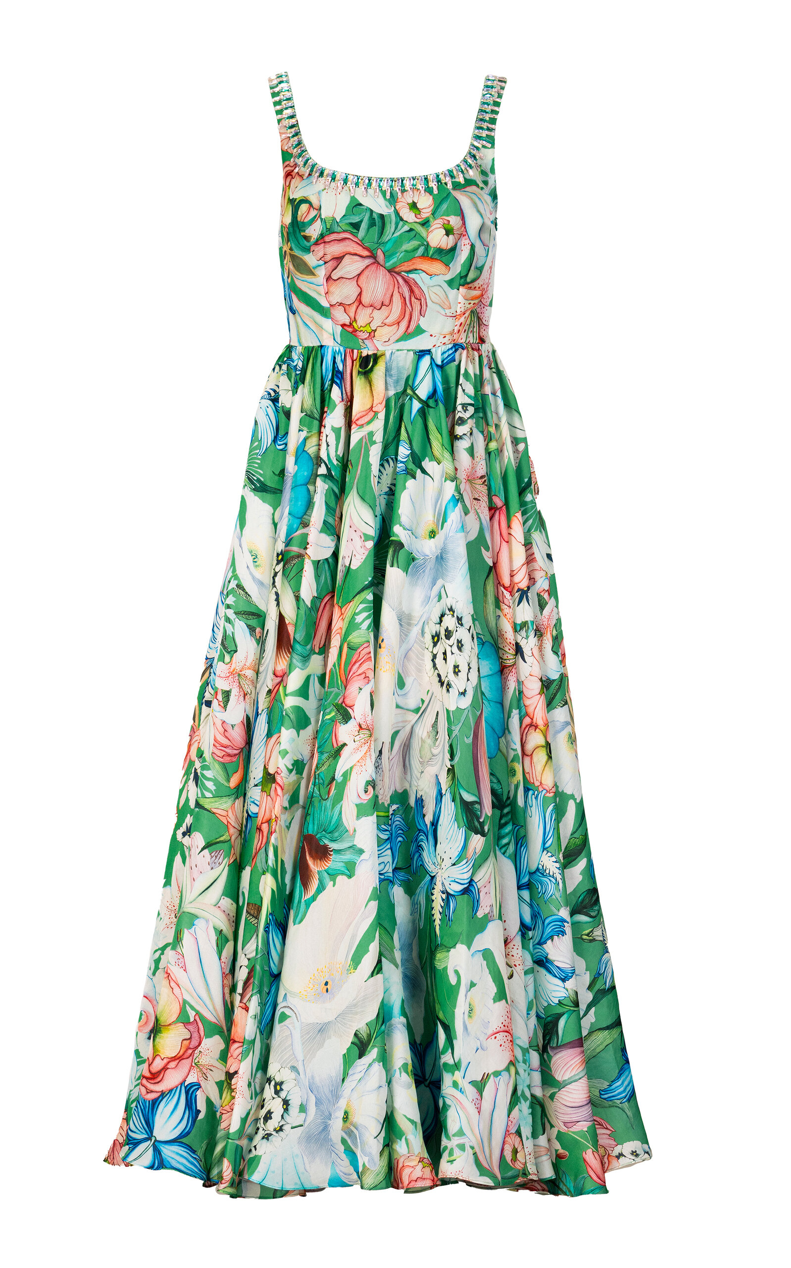 La Fuori Tropical Rhapsody Printed Silk Gown - Green - 4XL