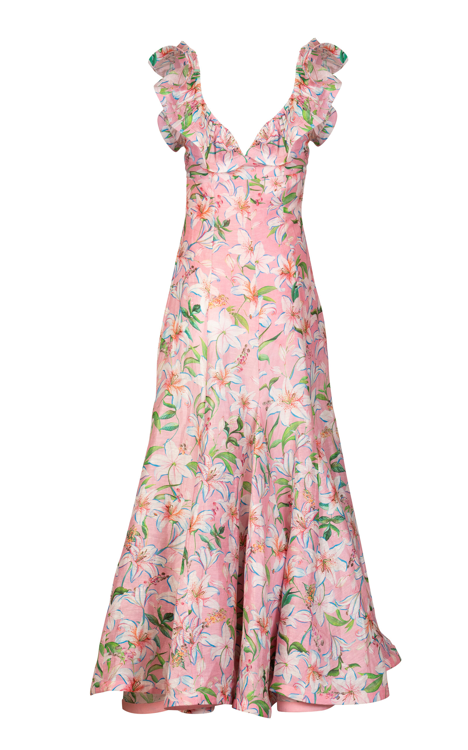 La Fuori Pink Lily Blossom Linen-silk Dress In Multi