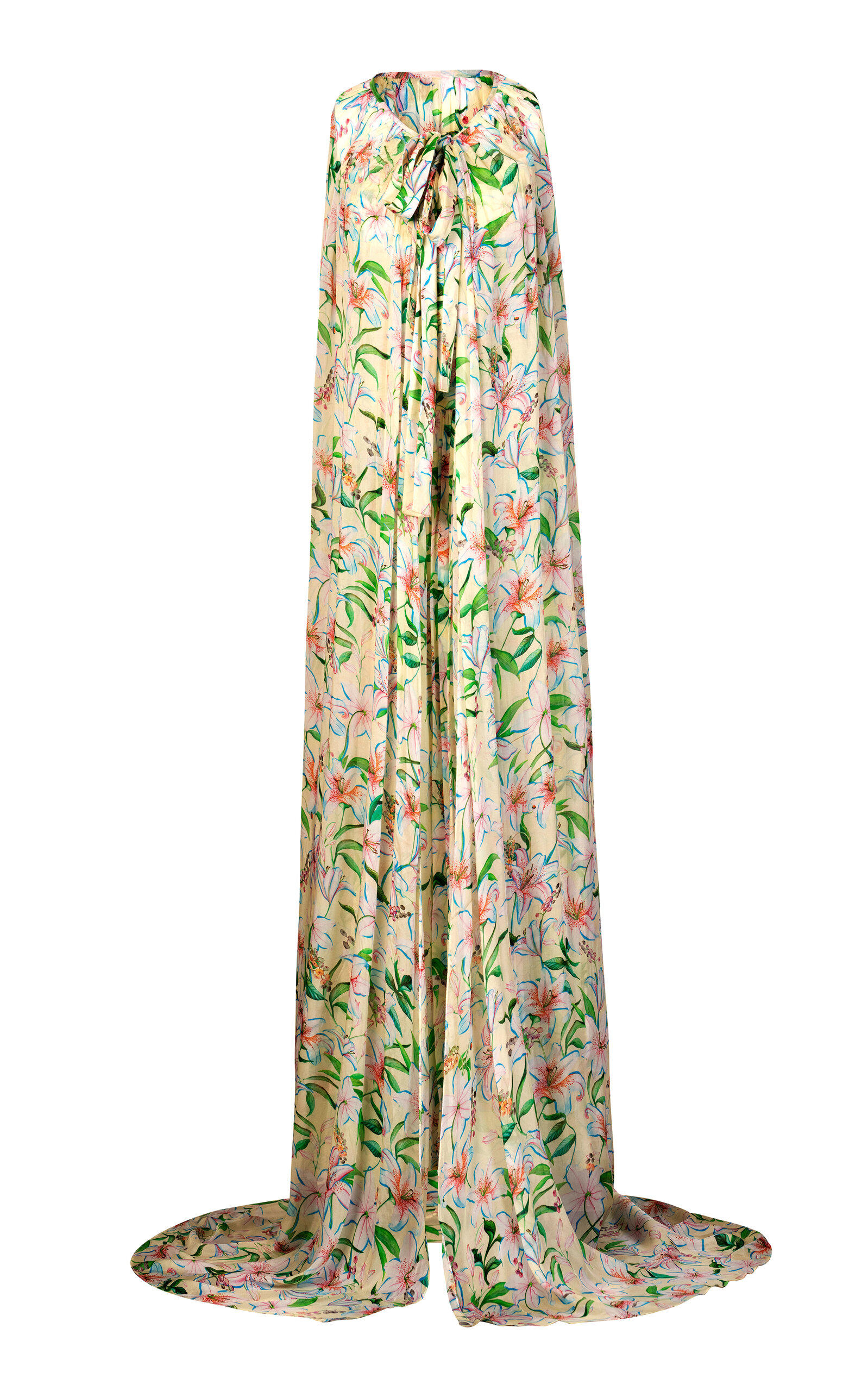La Fuori Yellow Lily Blossom Tie-up Cape In Multi