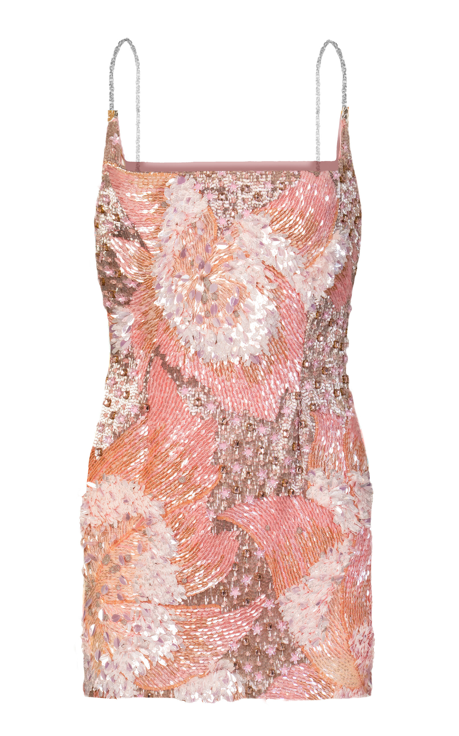 La Fuori Poised Pink Floral Embroidered Silkdress In Multi