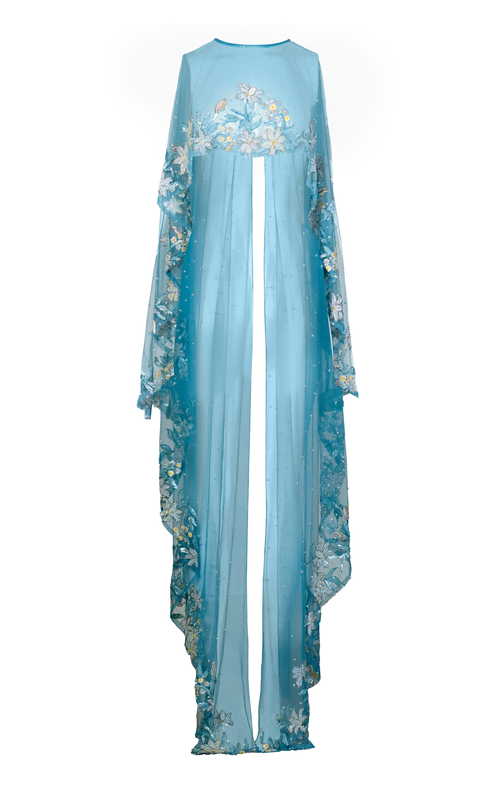 La Fuori Aqua Lily Garden Emb Embroidered Cape In Blue