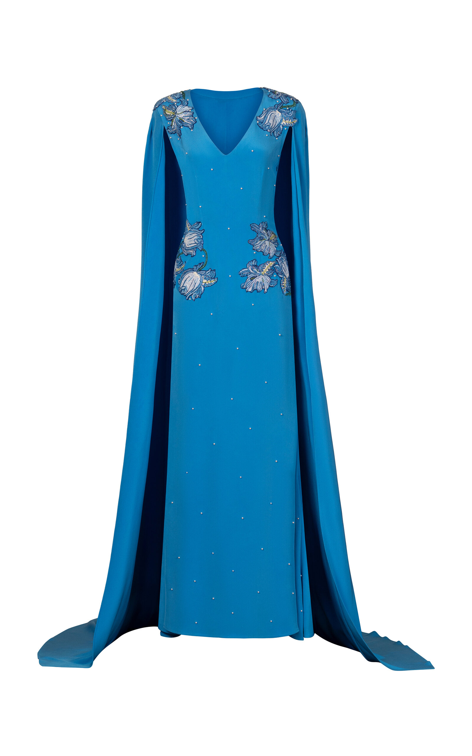 La Fuori Elara Azure Embroidered Silk Dress - Blue - XL