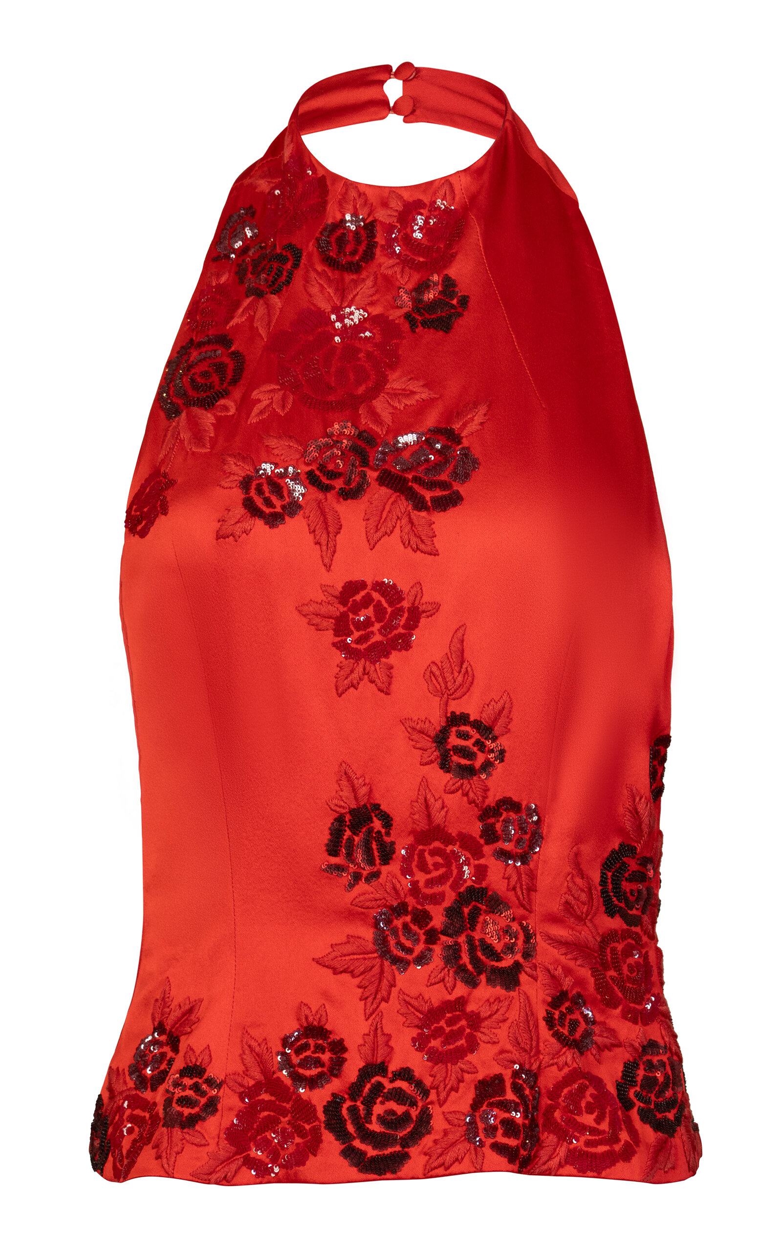 La Fuori Scarlet Rose Embroidered Silk Top - Red - 4XL