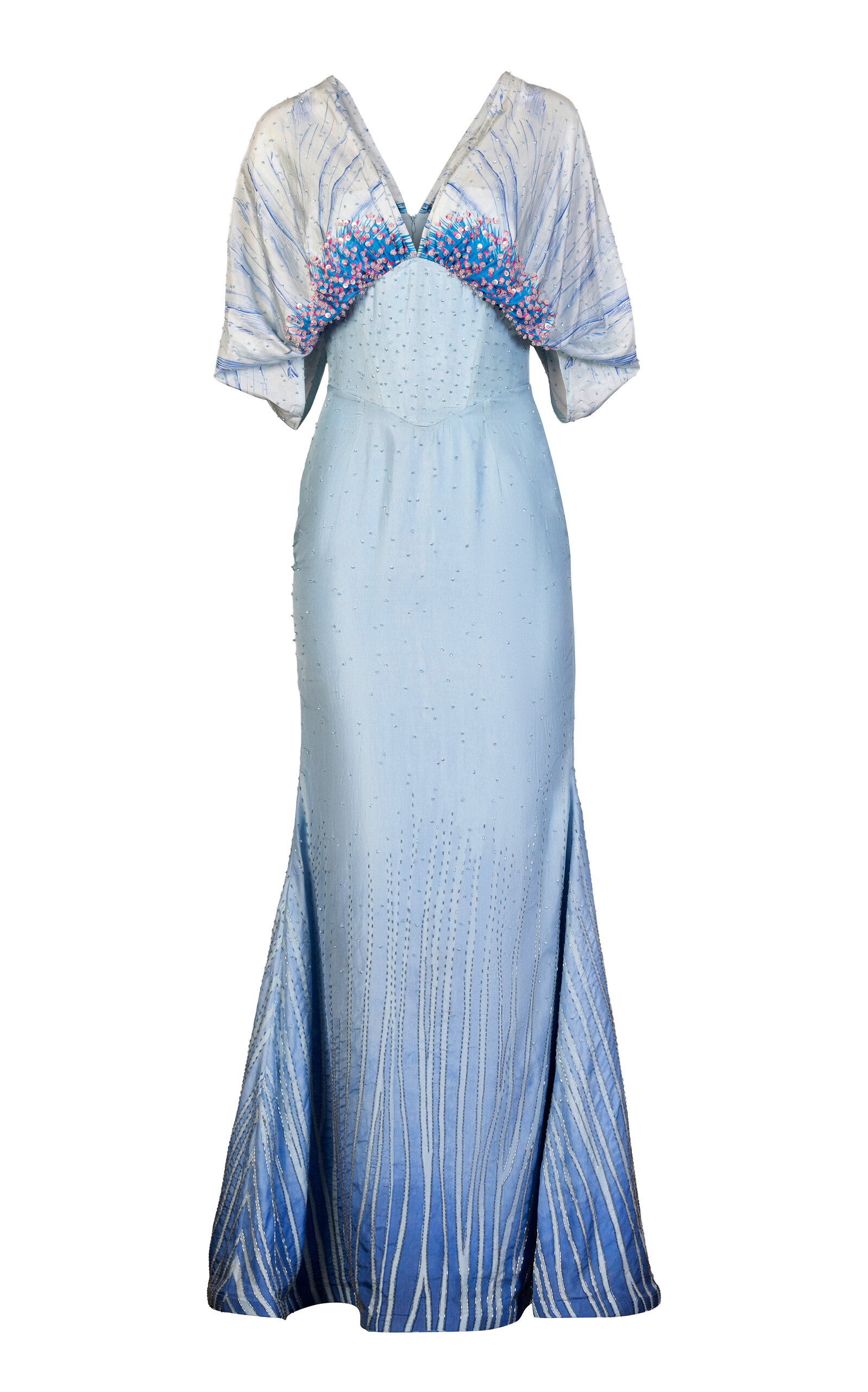 La Fuori Cerulean Lines Embroidered Silk Gown