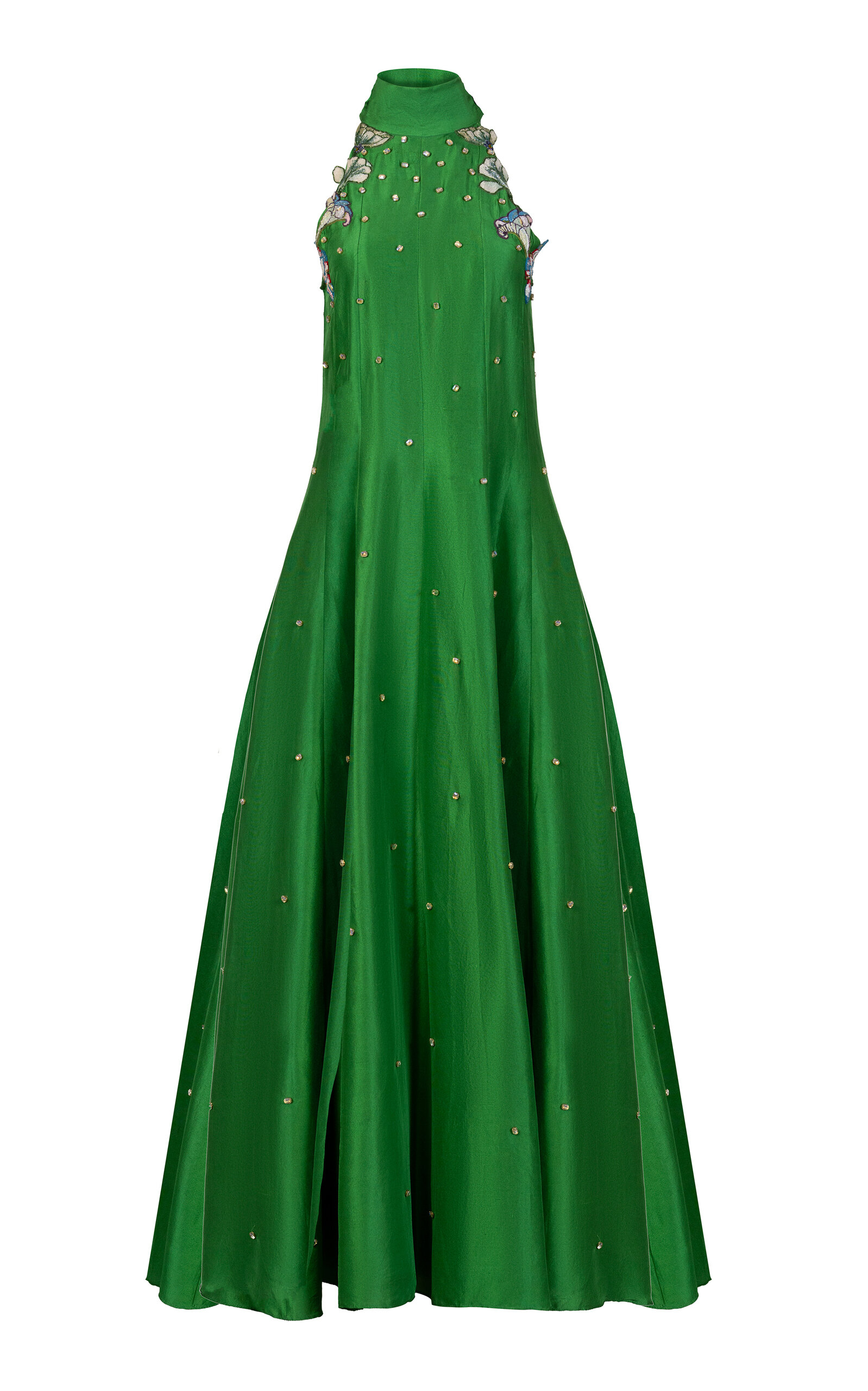 La Fuori Lush Emerald Embroidered Silk Dress - Green - 4XL