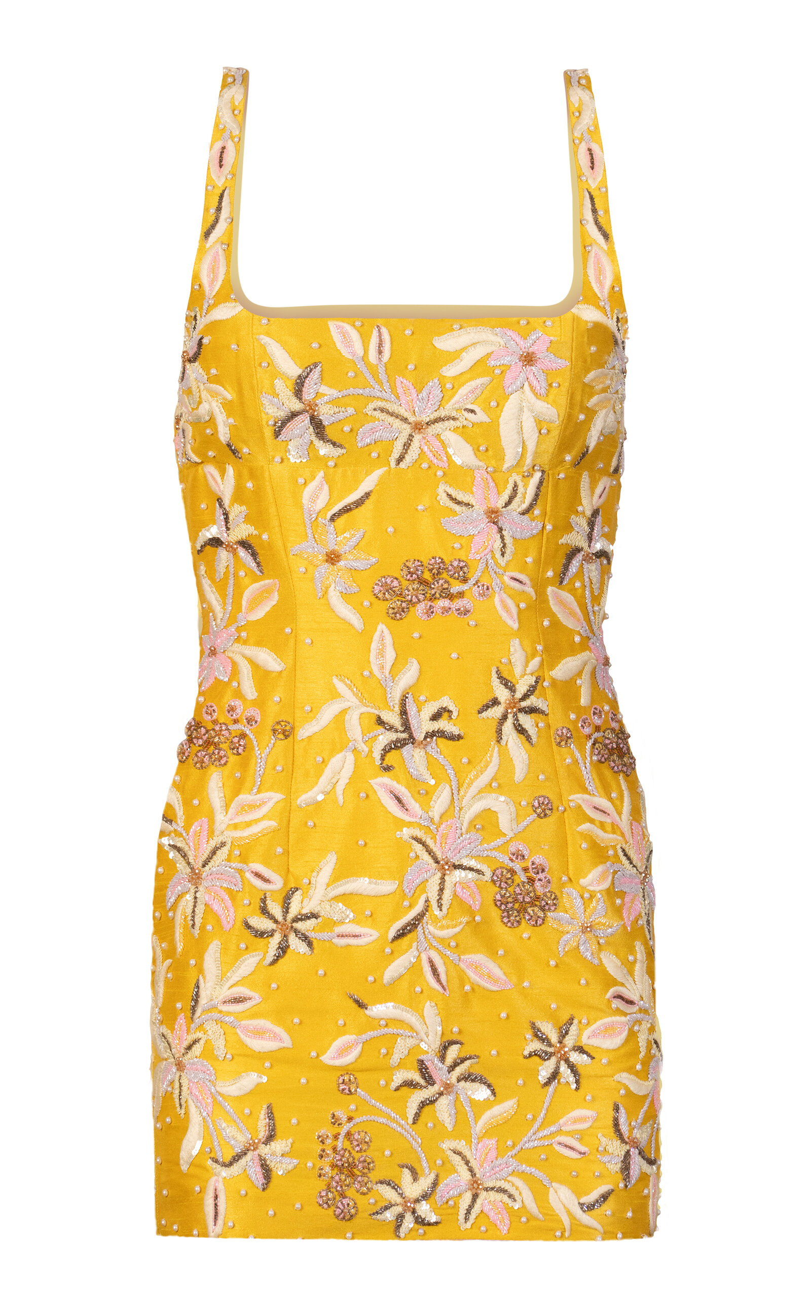 La Fuori Golden Hour Embroidered Silk Mini Dress - Yellow