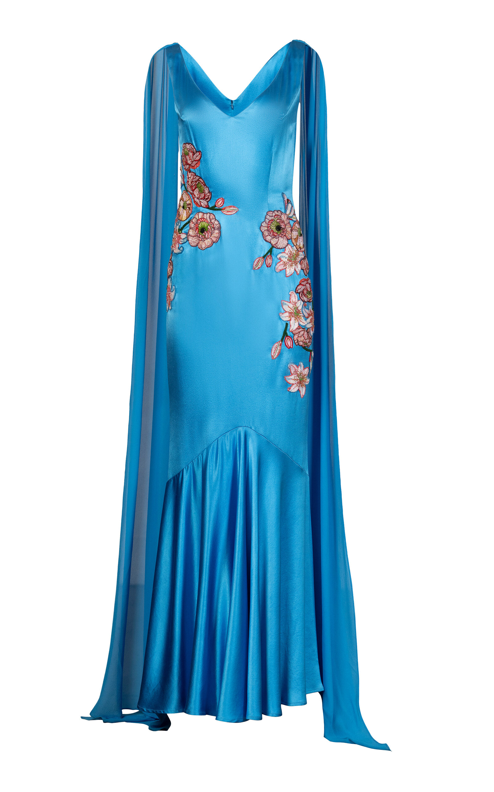 La Fuori Royal Azure Mirage Embroidered Silk Maxi Dress - Blue
