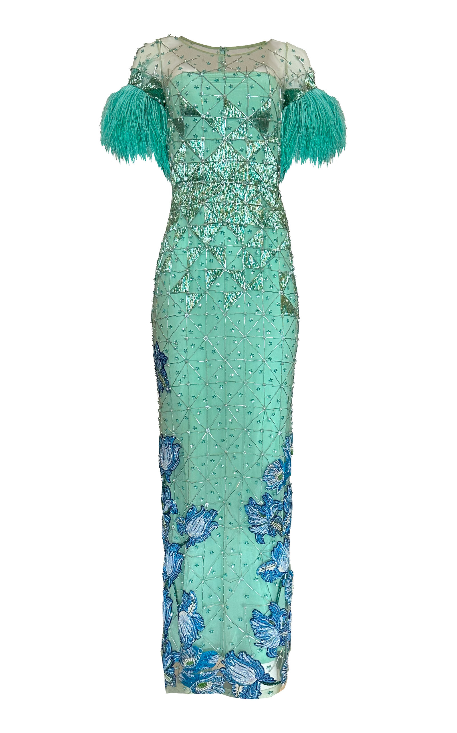 La Fuori Sapphire Sage Embroidered Dress