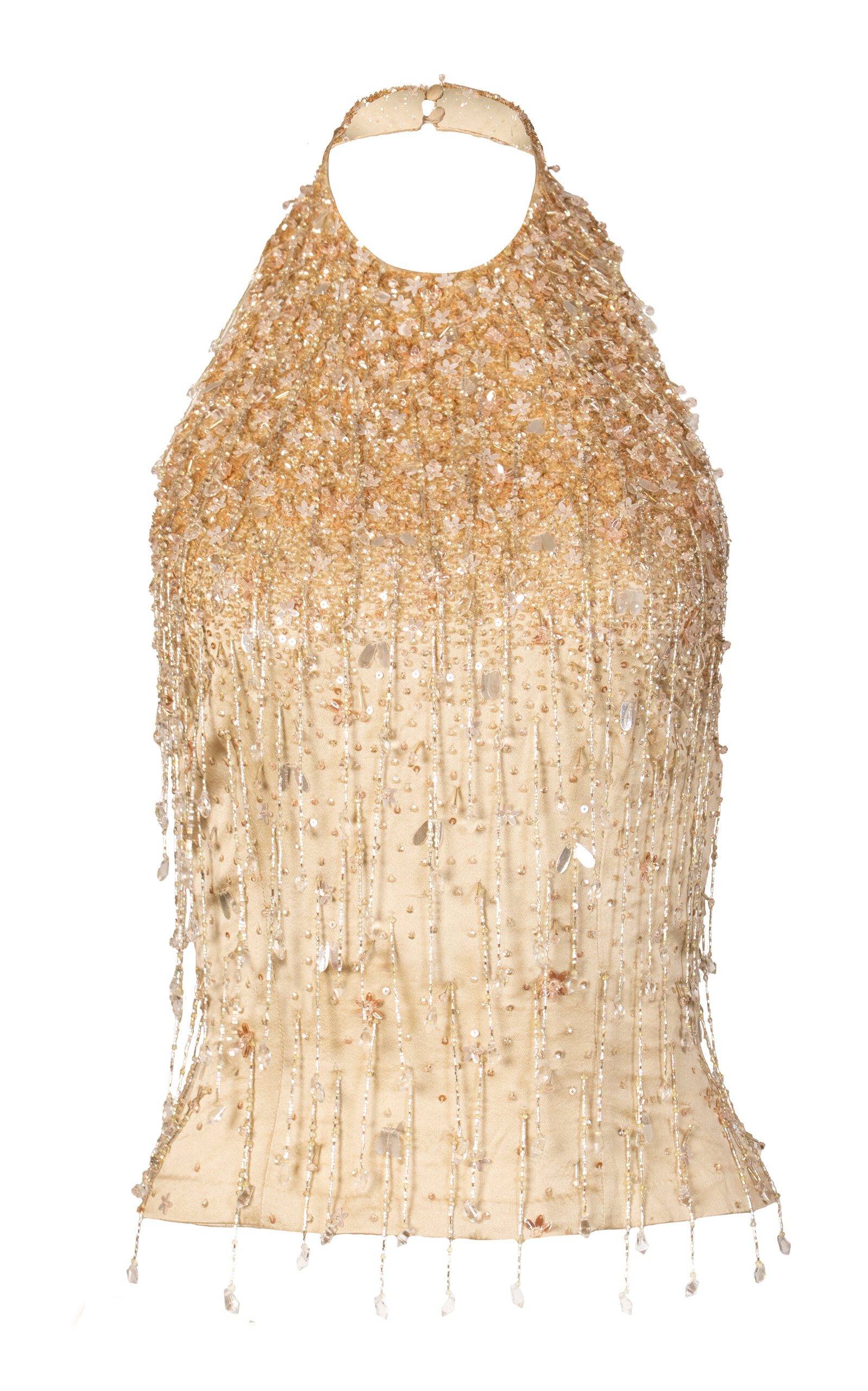 La Fuori Drops Of Champagne Embroidered Halter Embellished Silk Top - Gold - 4XL