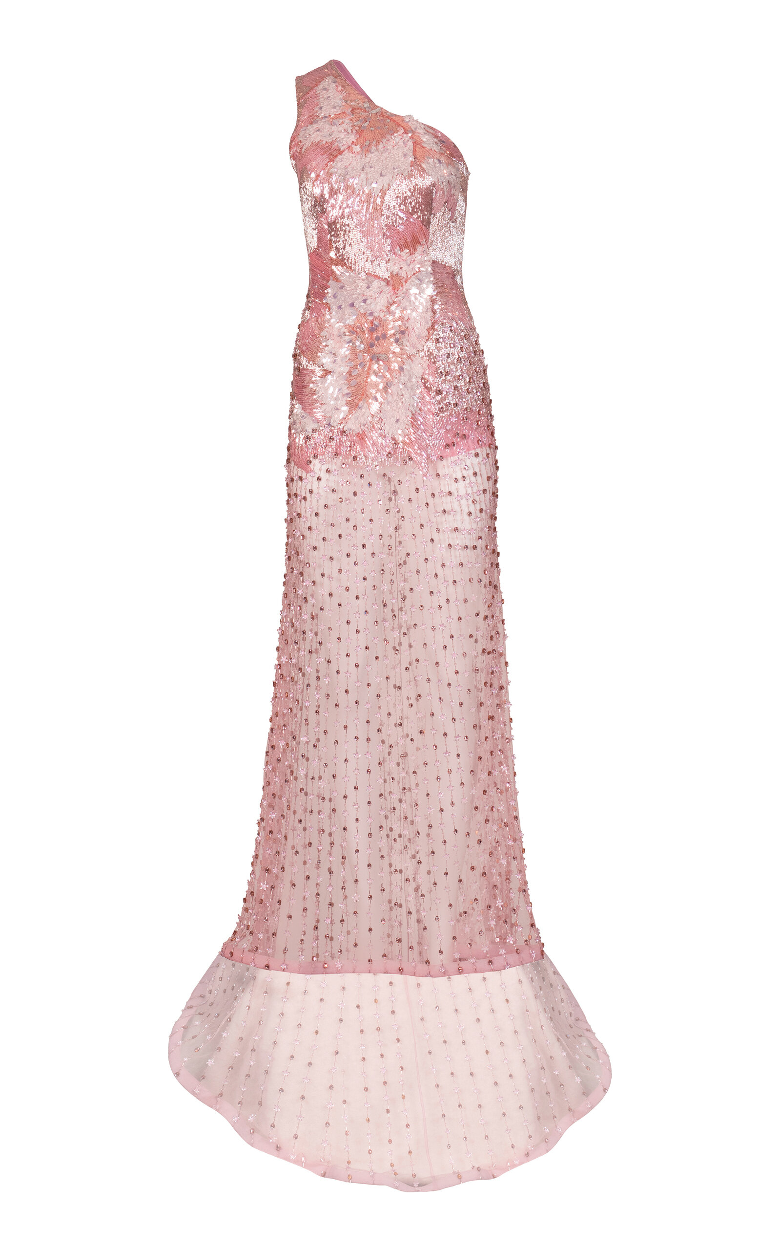 La Fuori Frosted Pink Embroidered Gown In Pink