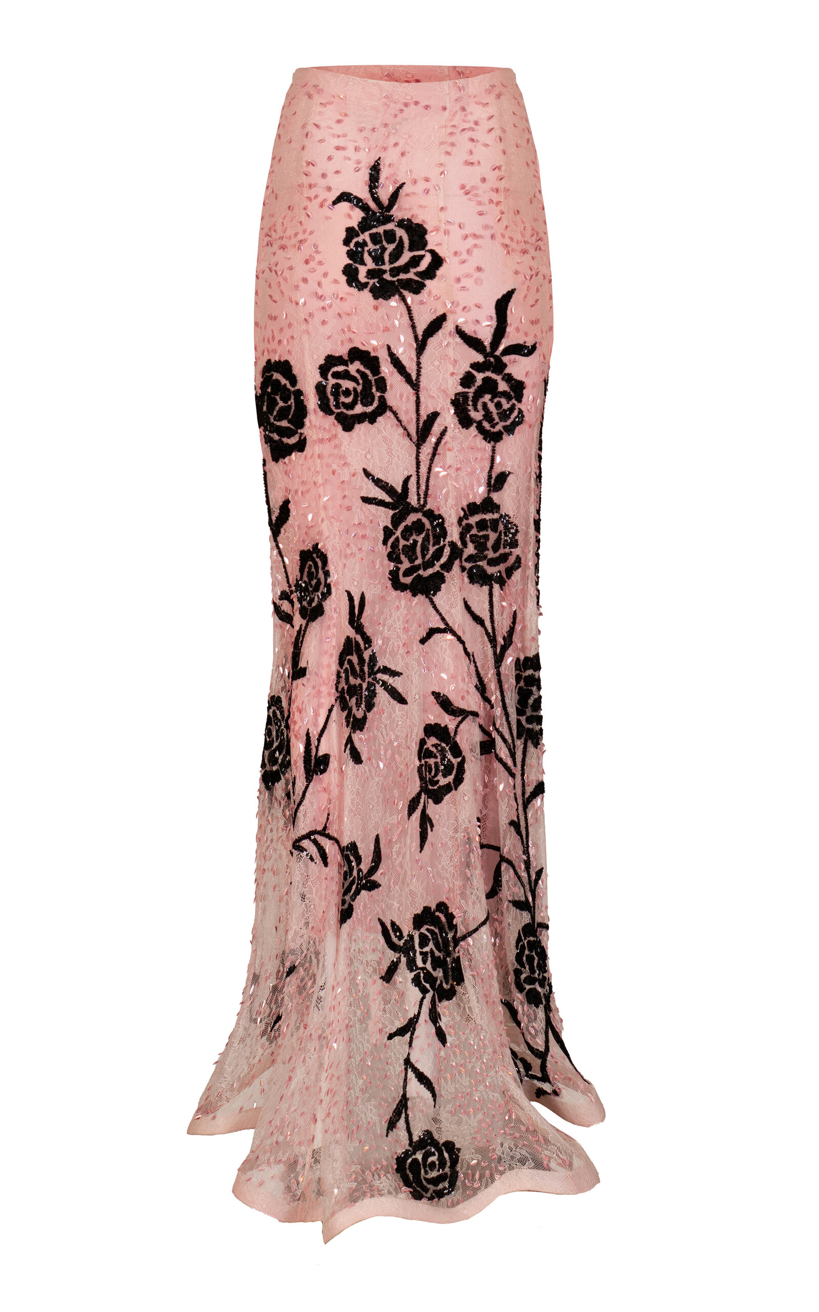 La Fuori Champagne Rose Embroidered Maxi Skirt - Pink - XXL