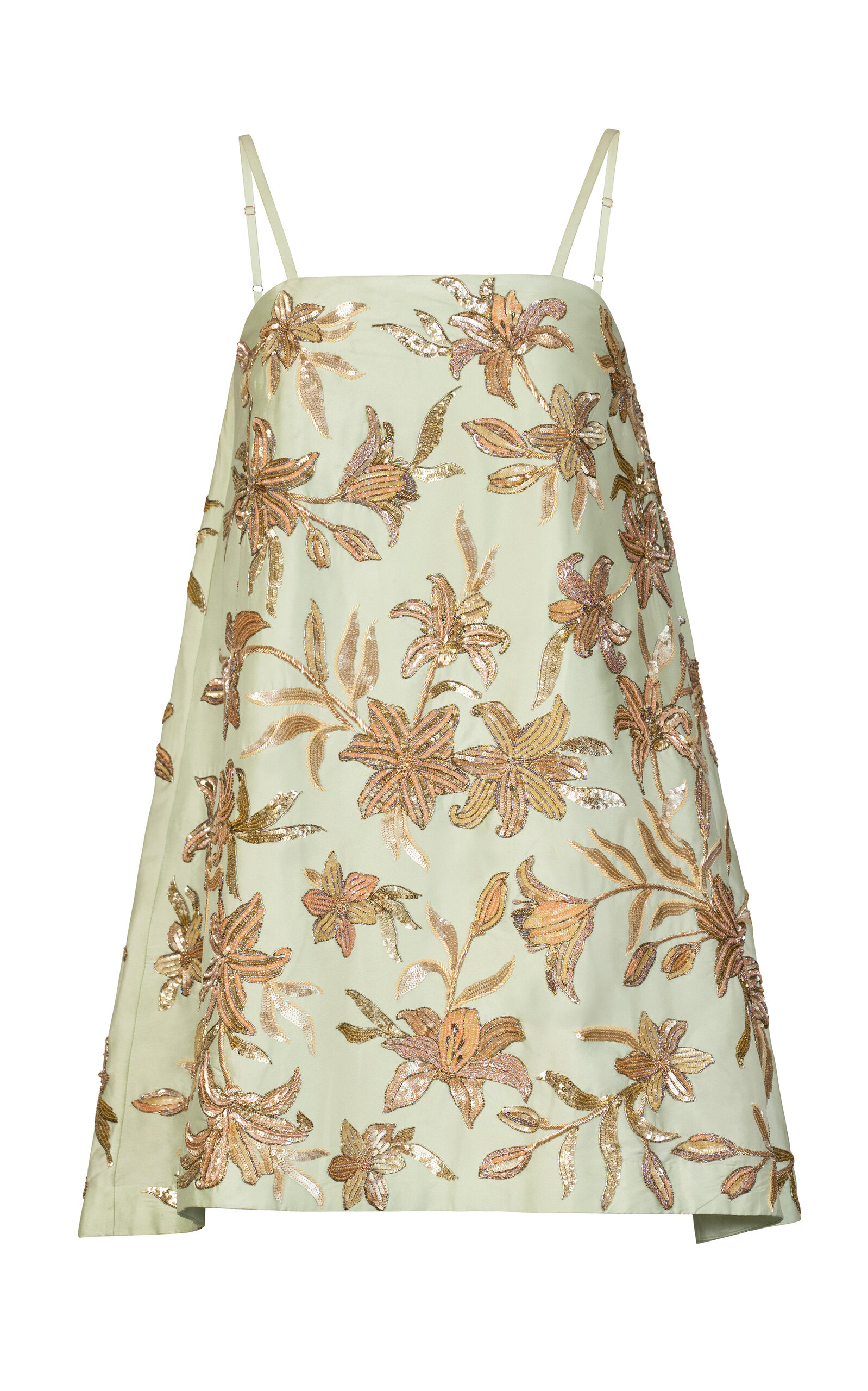 La Fuori Touched By Gold Emb Embroidered Silk Mini Dress In Green