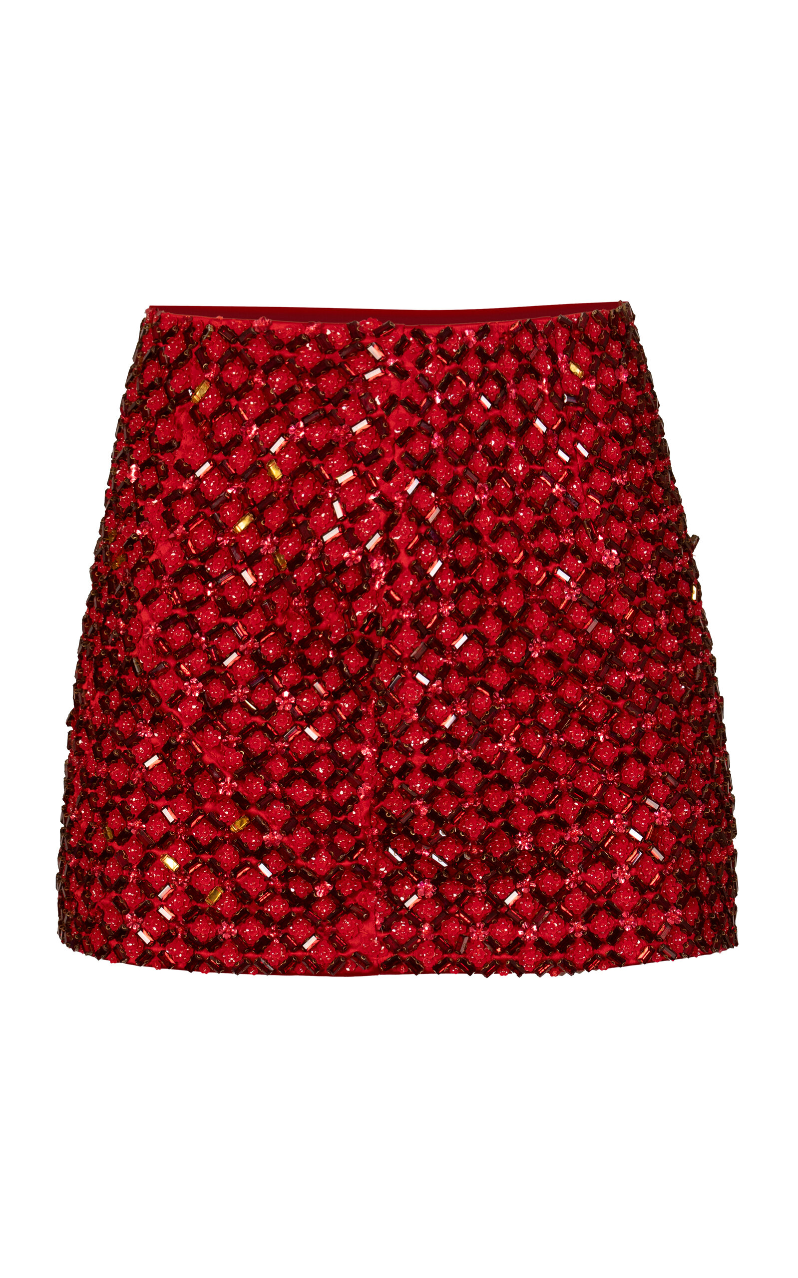 La Fuori Hibiscus Red Embroidered Silk Mini Skirt - Red - 4XL