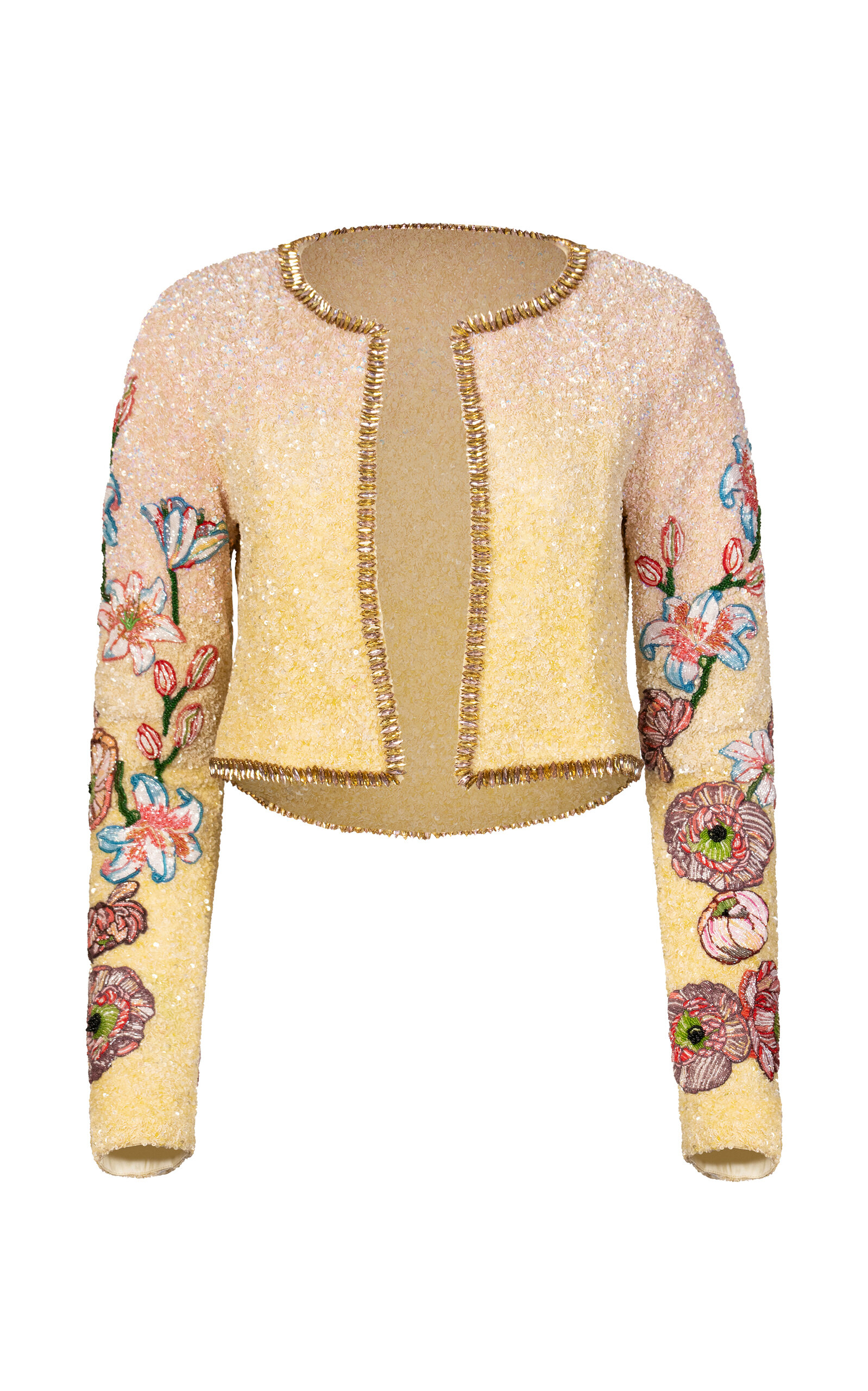 La Fuori Sunrise Lily Field Embroidered Mini Jacket - Yellow - 4XL
