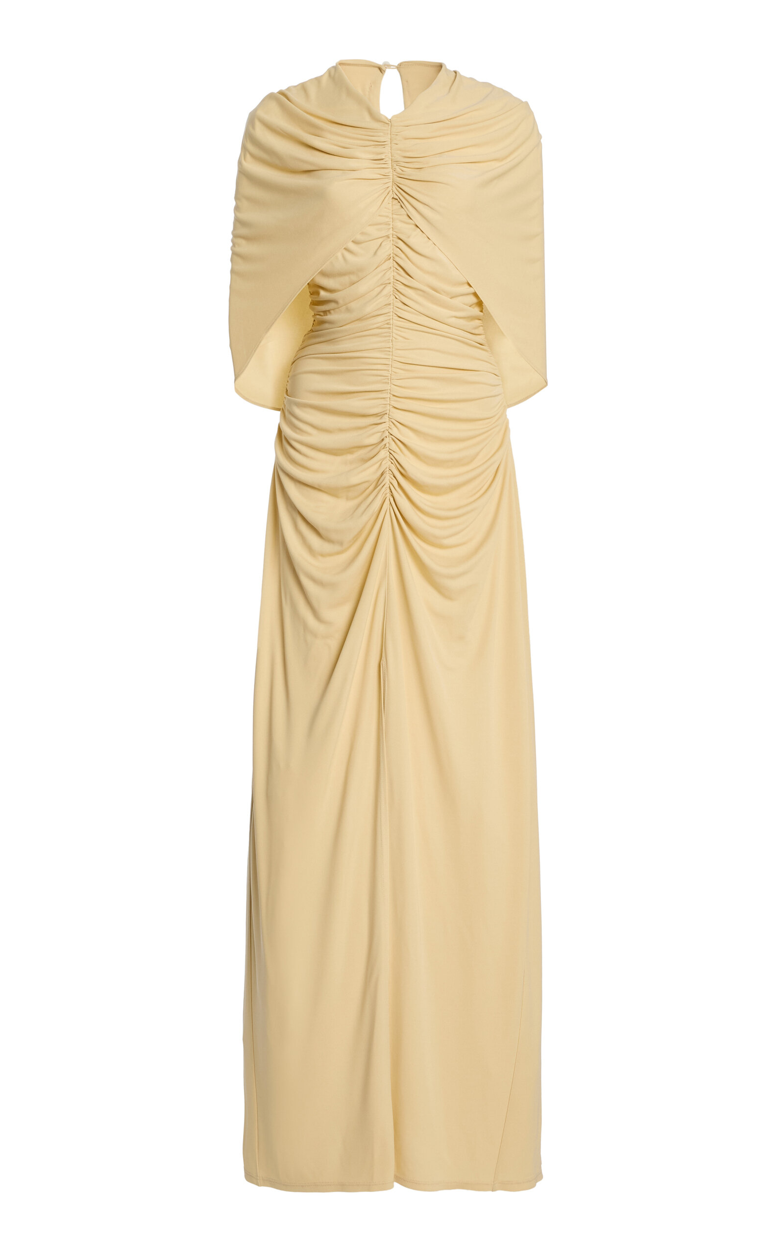 Kallmeyer Matilda Ruched Cape-detail Gown In Neutral