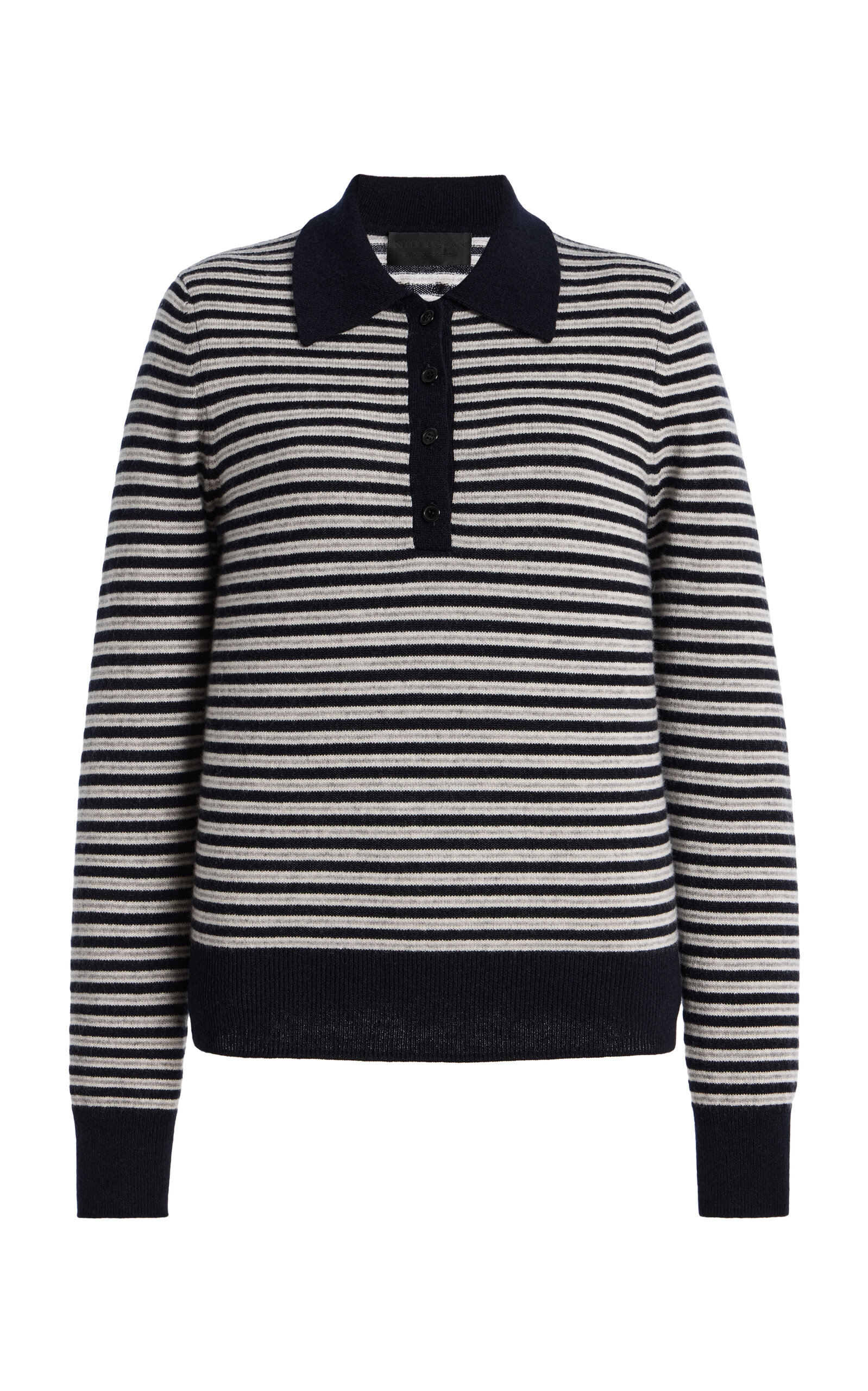 NILI LOTAN Prescott Striped Cashmere Polo Sweater