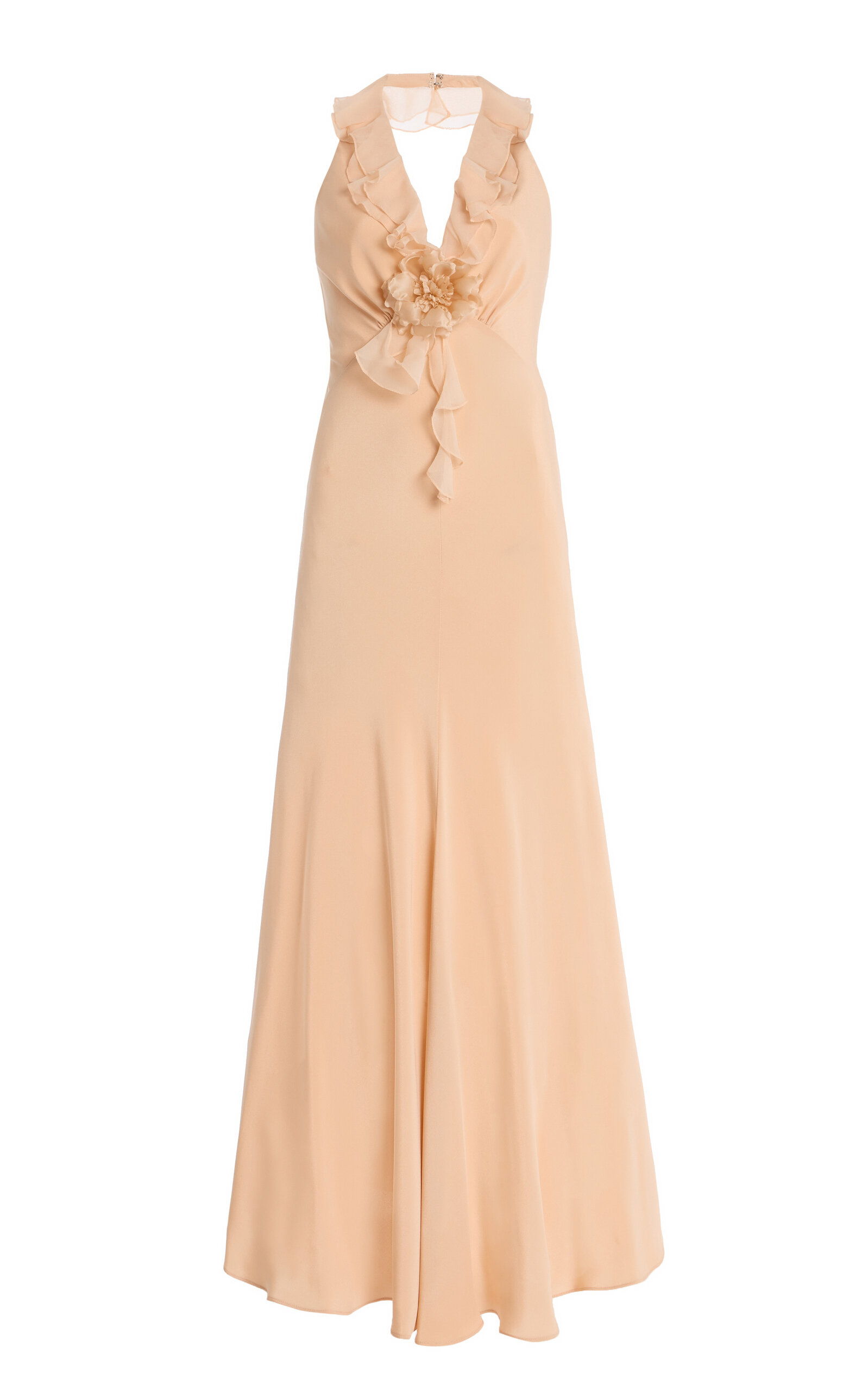 Rodarte Ruffled Silk Crepe Halter Maxi Dress