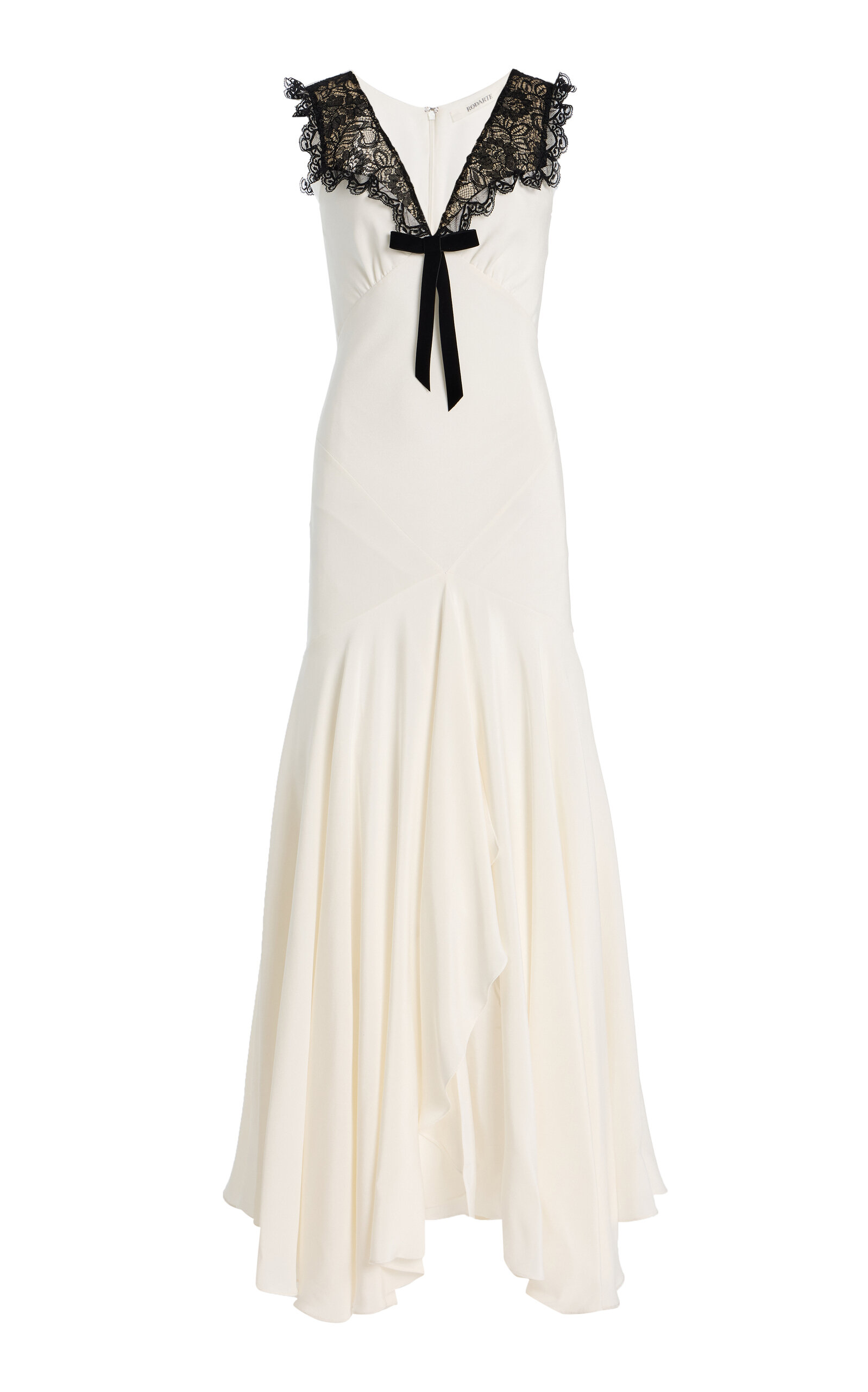 Rodarte Lace-Trimmed Silk Crepe Bias Maxi Dress