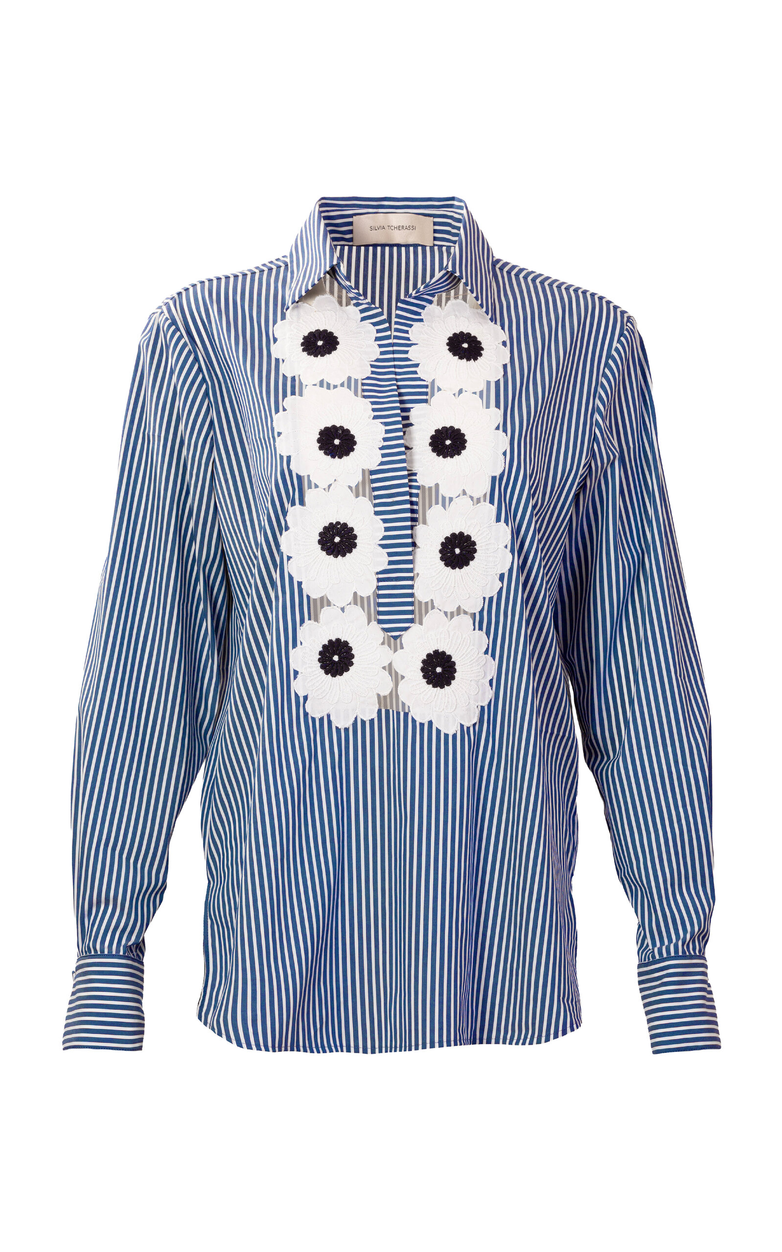 Silvia Tcherassi Karole Floral-Embellished Cotton Shirt - Stripe