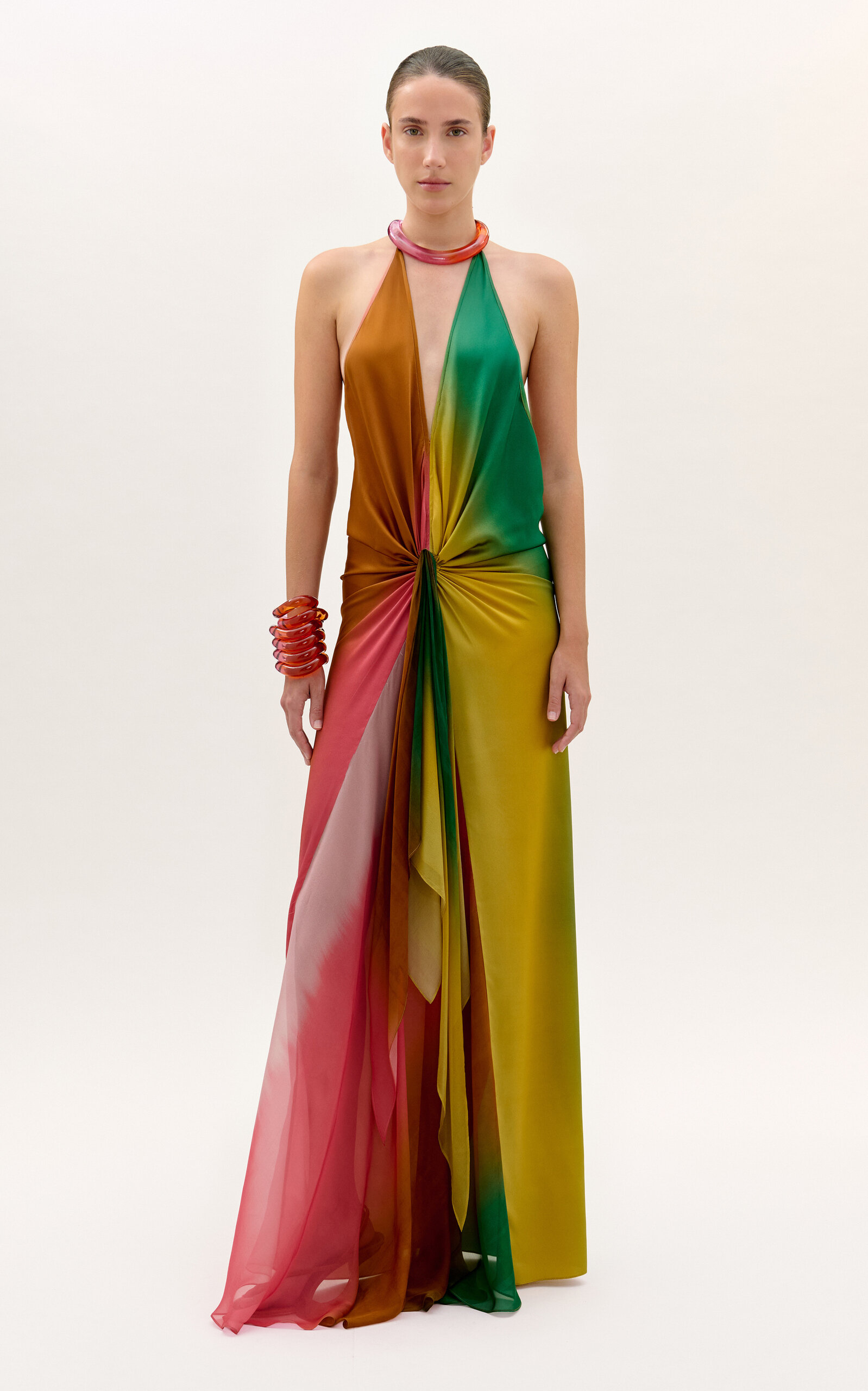 Silvia Tcherassi Dixon Tie-detailed Stretch-silk Maxi Dress In Multi
