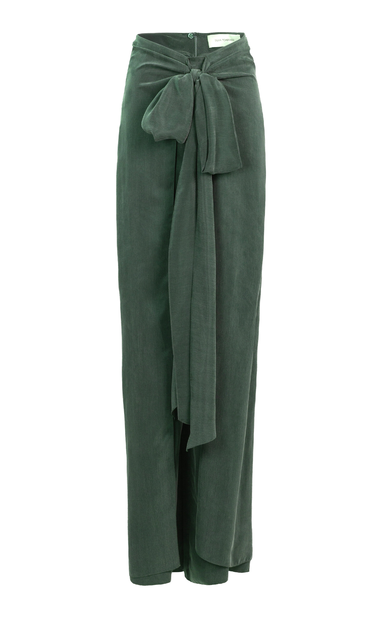 Silvia Tcherassi Arenzano Tie-Detailed Cupro Jersey Wide-Leg Pants
