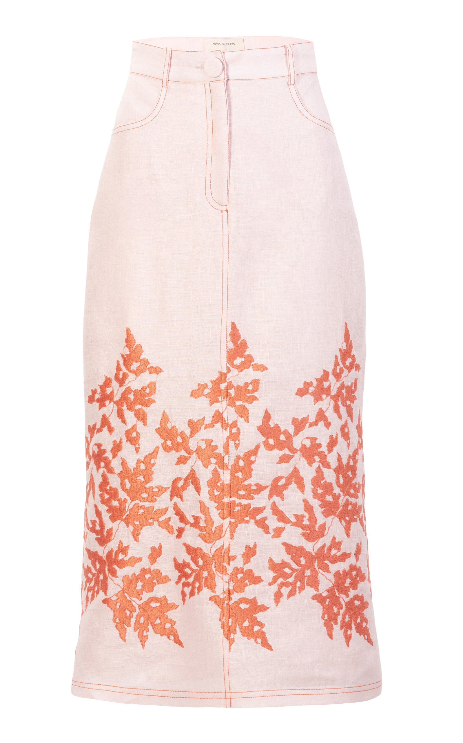 Silvia Tcherassi Layan Linen-cotton Midi Skirt In Pink